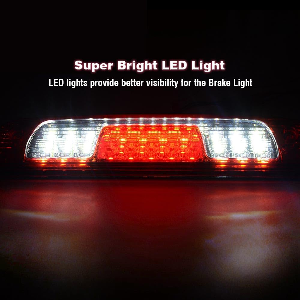 Cheda Third 3D Brake Lights, Compatible With 2014-2018 Chevy Silverado Gmc Sierra, Chrome Red Lens Clear Housing Led Bar Tail Ca