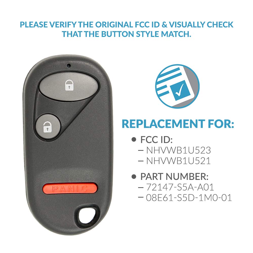Keyless2Go Replacement for New Keyless Entry Remote Key Fob for Select Civic and Pilot That Use FCC NHVWB1U523 or NHVWB1U521 (2 Pack)