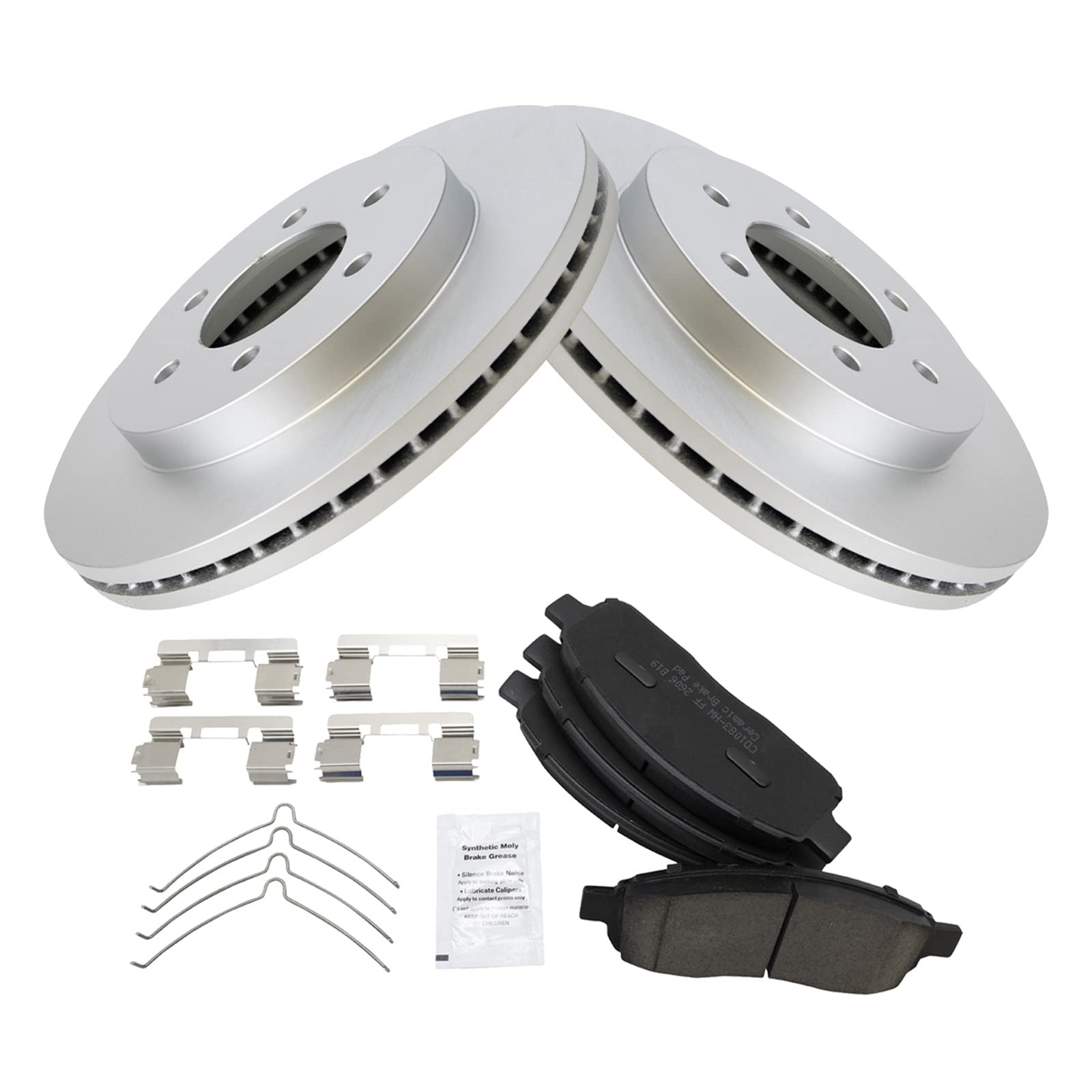 Trq Brake Pad & Rotor Kit Premium G-Coated Ceramic Front Compatible With 2004-2008 Ford F-150 2006-2008 Lincoln Mark Lt