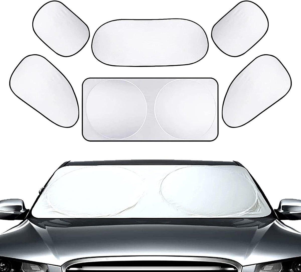 gunhunt 6 PCS Car Windshield Sun Shade, 2 Front Rear Sun Visor, 4 Side Window Sunshade Foldable UV Protector Set, Universal for 