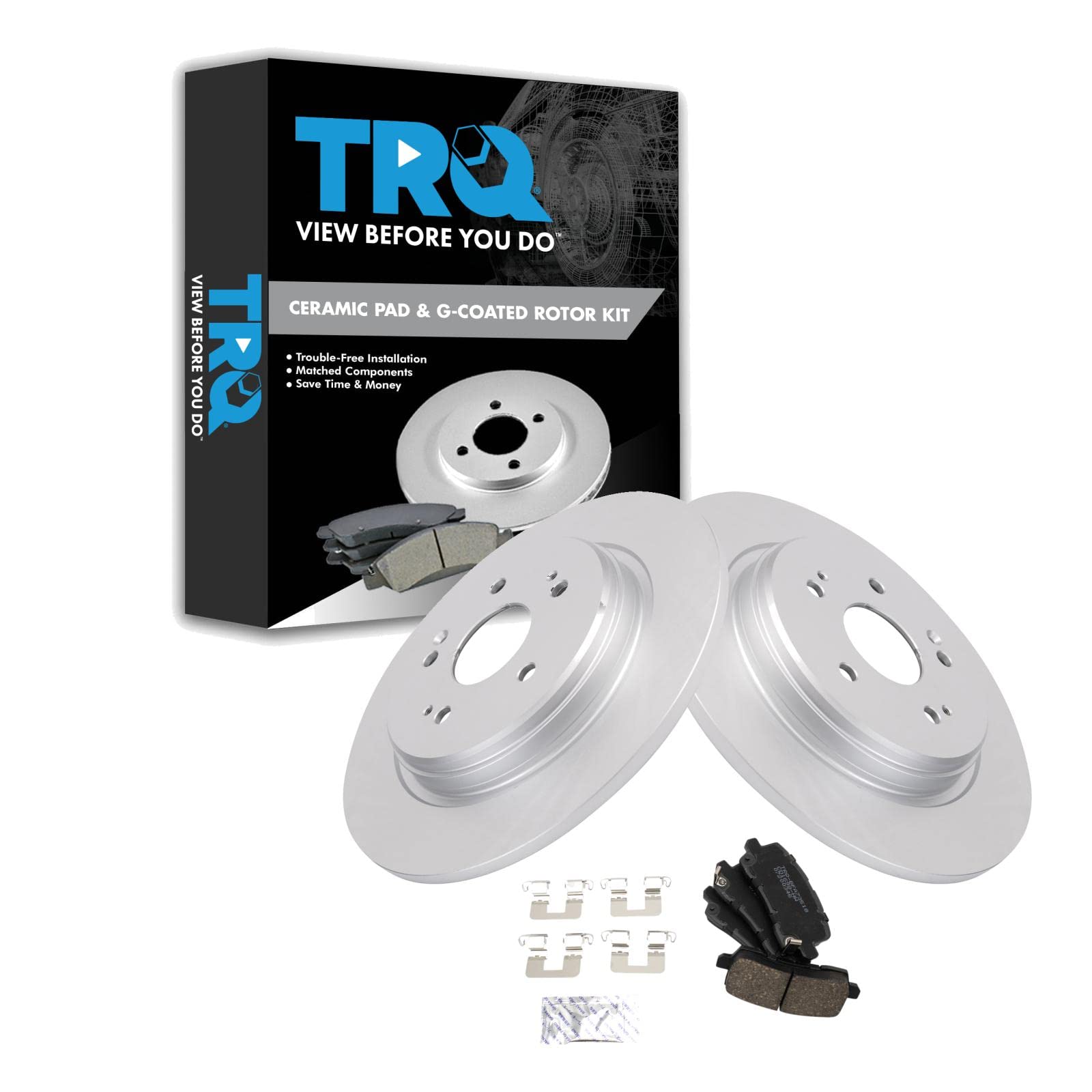 Trq Rear Brake Pad & Rotor Kit Brake Pads Brake Rotor Ceramic Premium G-Coated Compatible With 2017 Acura Tlx