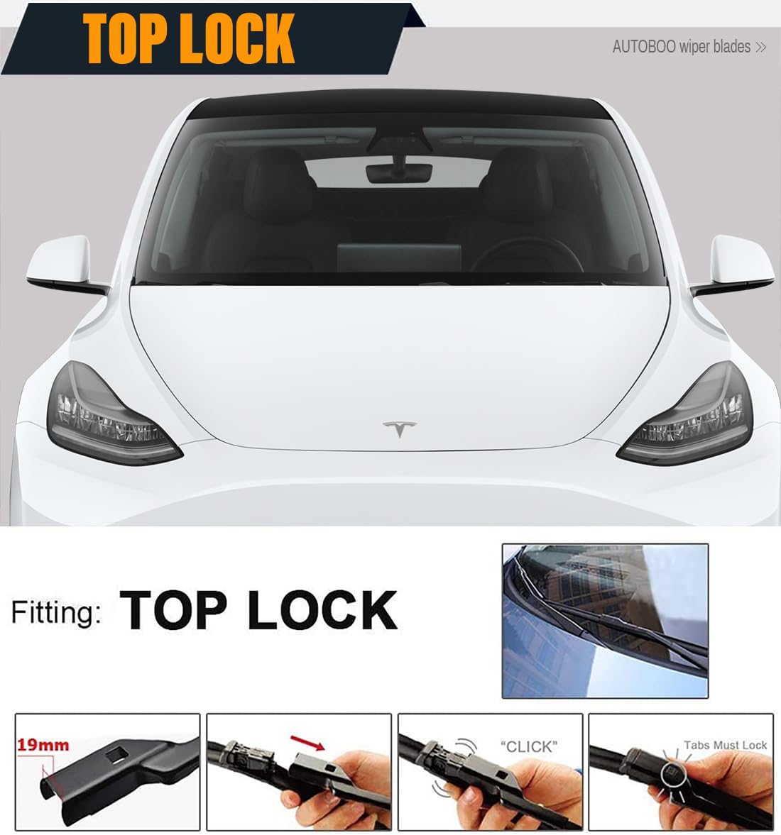 Autoboo 26''+19'' Windshield Wipers Replacement For Tesla Model 3 2017 2018 2019 2020 2021 Model Y 2020 2021-Original Factory Qu