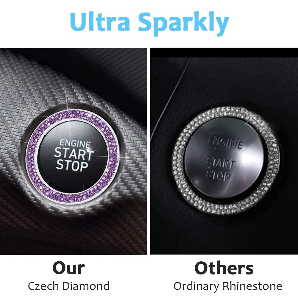 Tobequeen Purple Car Bling Ring, Diamond Rhinestone Push Start Emblem Sticker, Interior Crystal Car Decor,Bling Car Accessories(