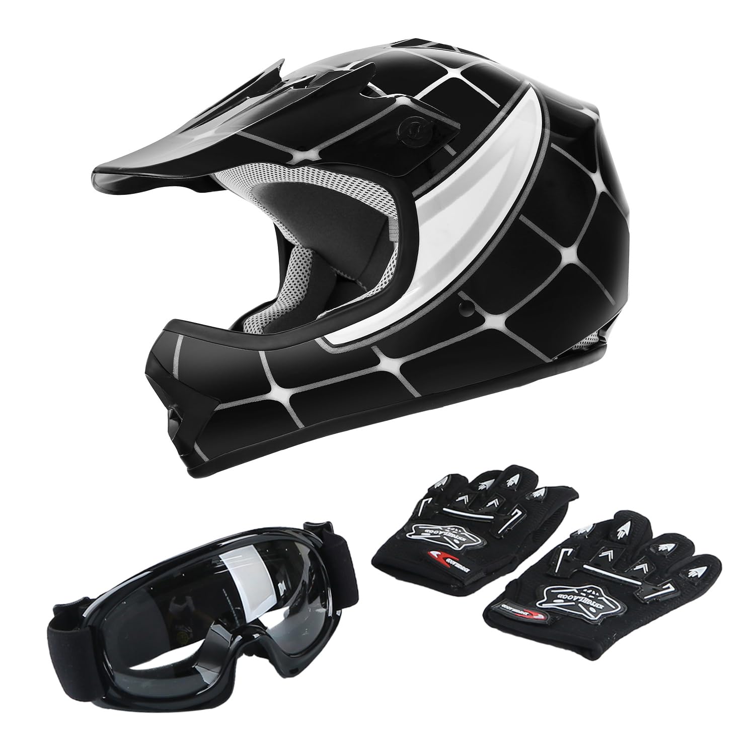 Tct-Motorparts Dot Youth Kids Motocross Atv Helmets Offroad Street Dirt Bike Go-Kart Bmx Mx Full Face Helmet Black Spider Samll 