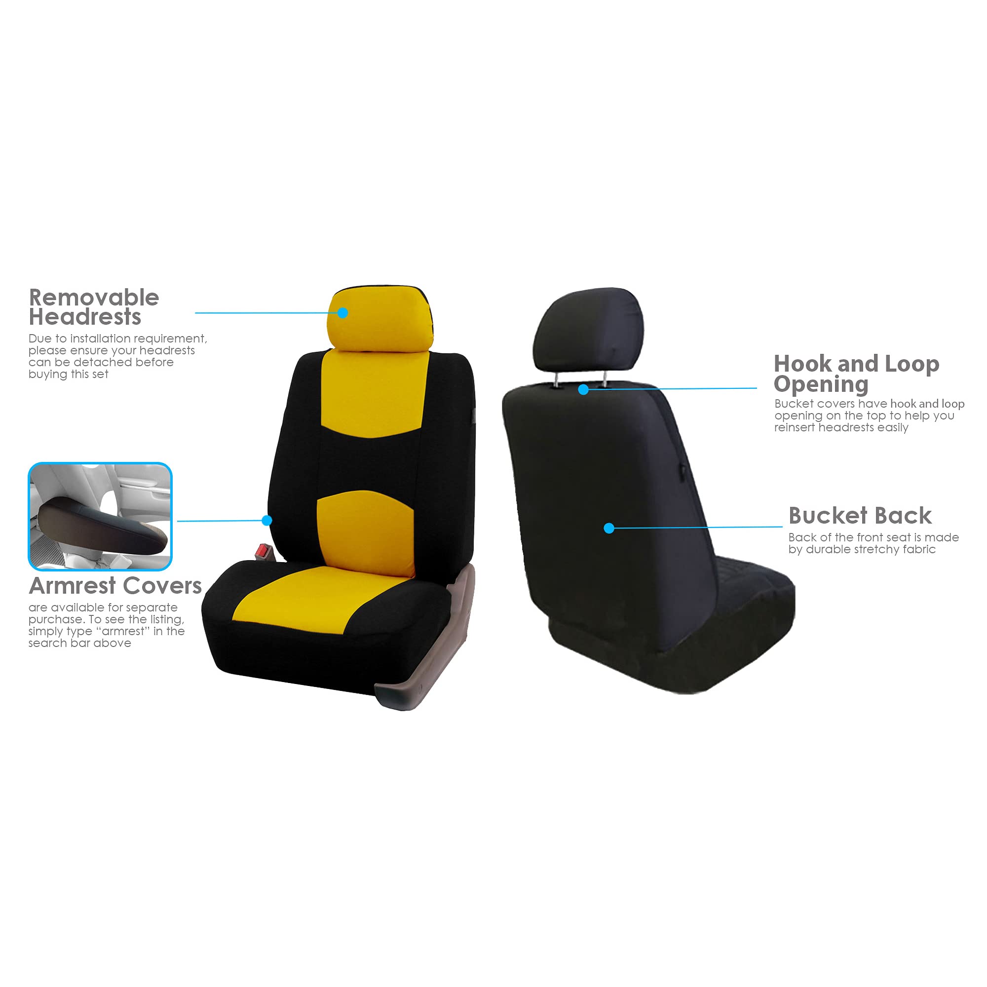 Fh Group Car Seat Covers Full Set Cloth - Universal Fit Automotive Seat Covers, Low Back Front Seat Covers, Solid Back Seat Cove