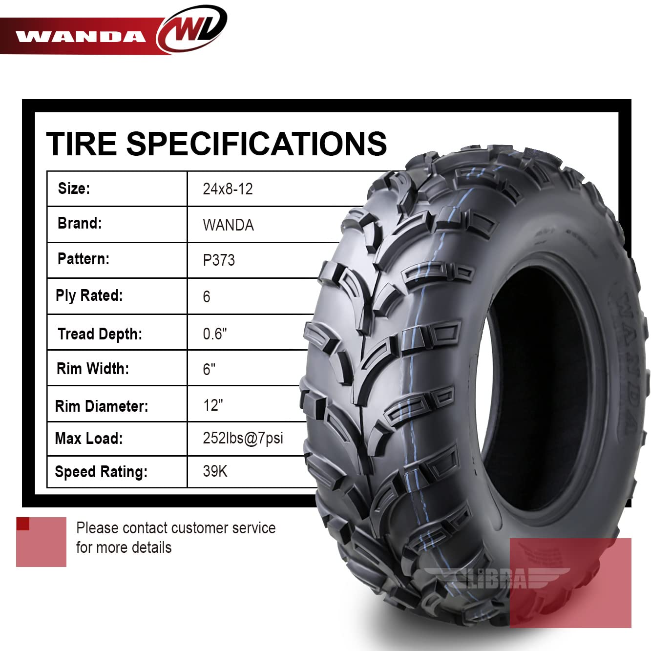 Wanda Set 4 Atv Tire At 24X8-12 24X8X12 /6Pr P373-10202