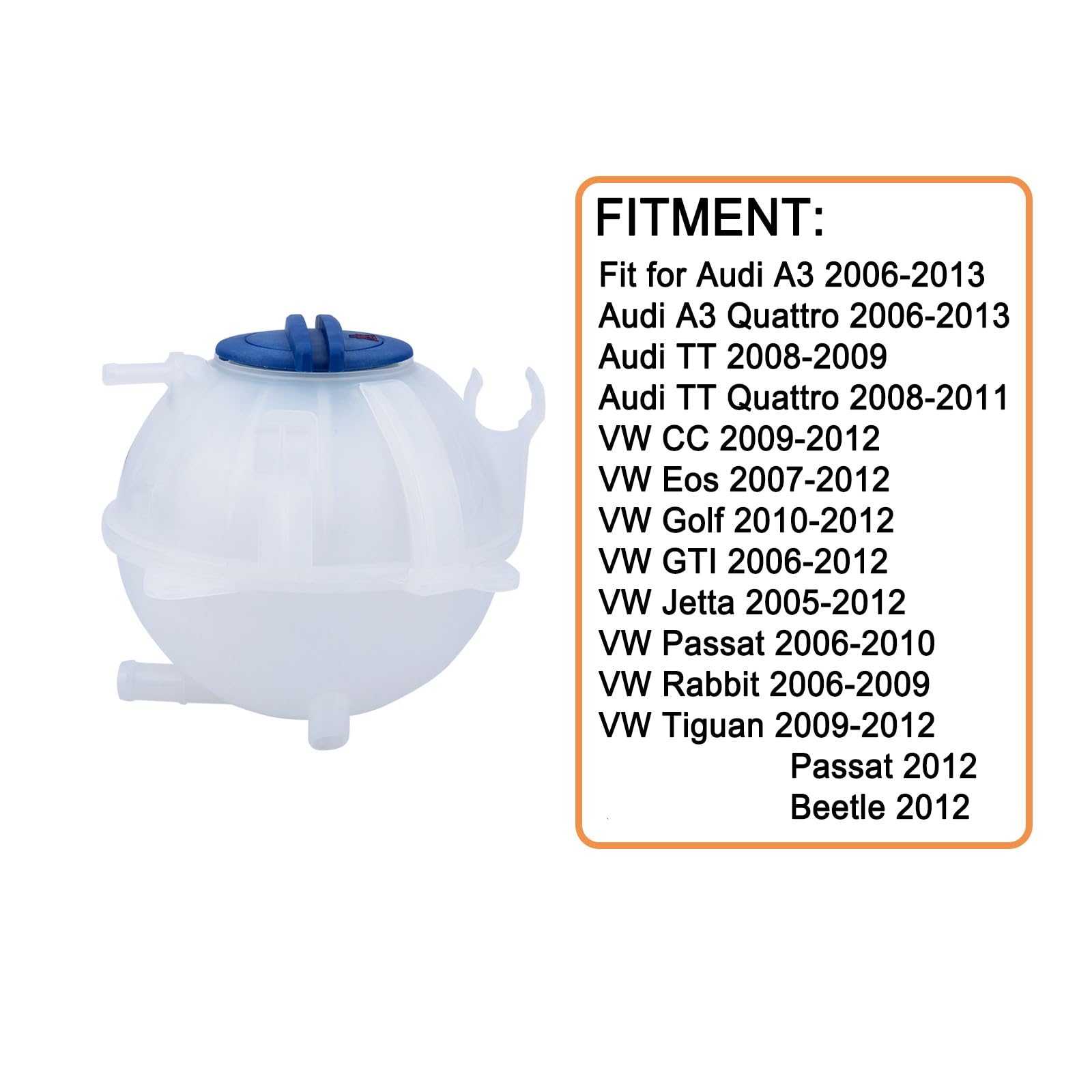 Radiator Coolant Overflow Reservoir(With Cover).Fit For Audi A3 Vw Jetta Golf Passat Beetle.Expansion Recovery Tank. Replaces Part # 1K0121407A.