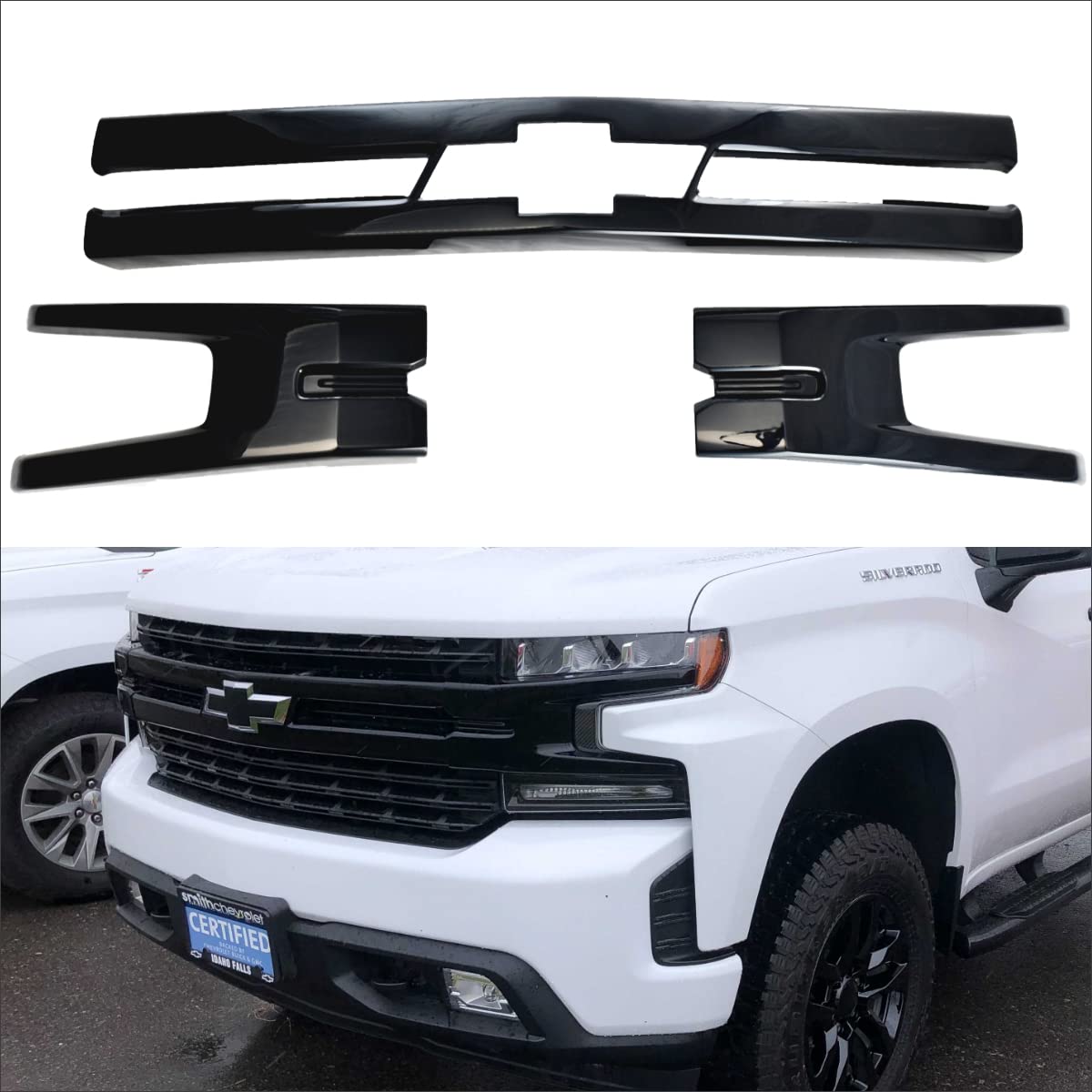 Trim Illusion Tape On Gloss Black Front Grille Car Grill Trim Cover Insert Overlay Guard Compatible With Chevrolet Silverado 1500 Lt/Ltz/Rst/Lt Trail Boss 2019-2021, Abs6560Blk