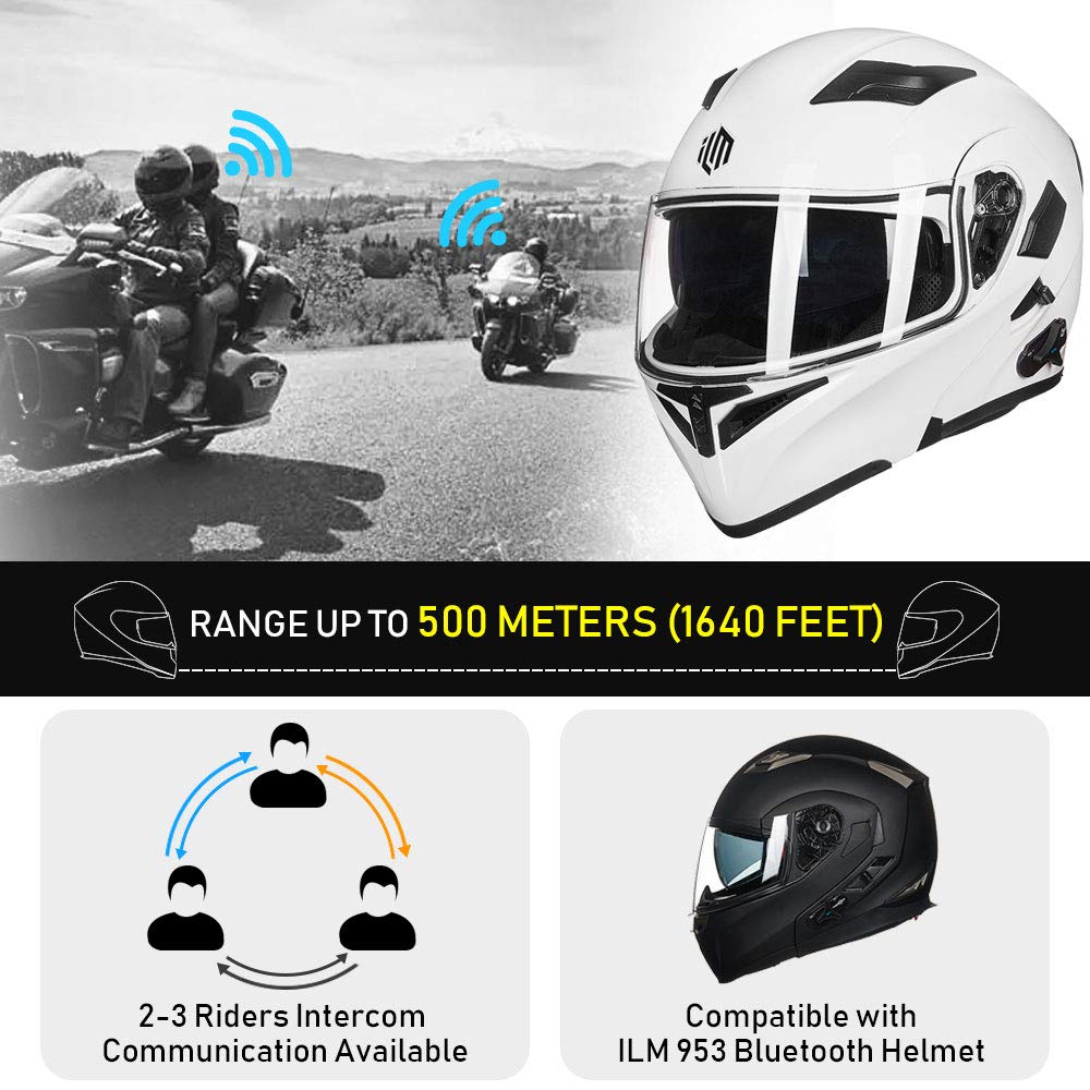 Ilm Bluetooth Motorcycle Helmet Modular Flip Up Full Face Dual Visor Mp3 Intercom Fm Radio Dot Model 902Bt(White, M)