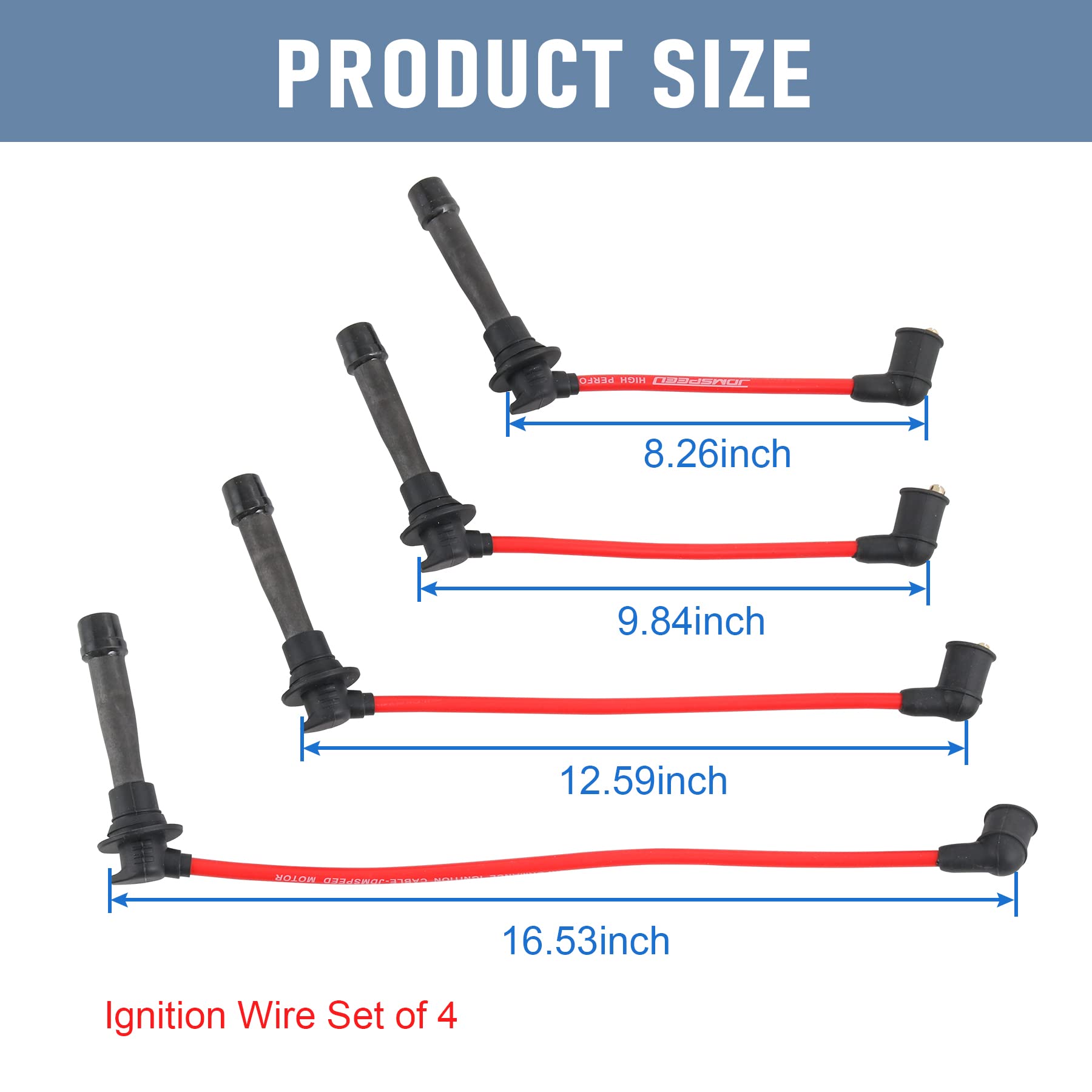 JDMSPEED New Red Ignition Spark Plug Wires Set Replacement for Mazda Miata MX-5 1.6L 1.8L Engines 1990-2000 10.2mm Replaces B61P18140A, B61P18140B, B61P18140C, BPE818140A