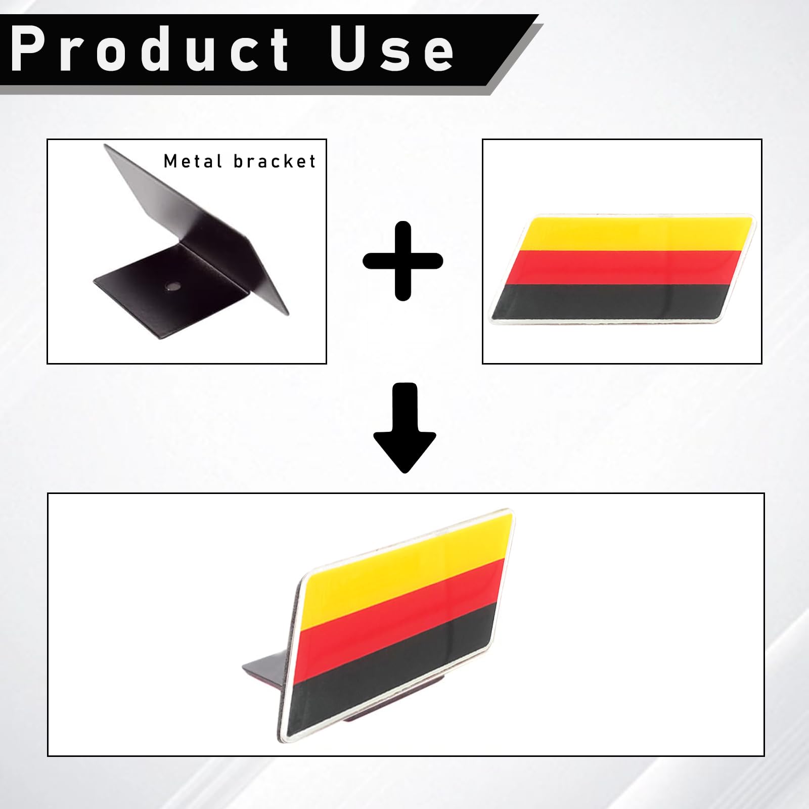 Ziciner 3D Germany Flag Emblem Badge With L Shaped Mounting Bracket, Auto Front Fender Badge Sign Emblem, Car Front Grill Bumper