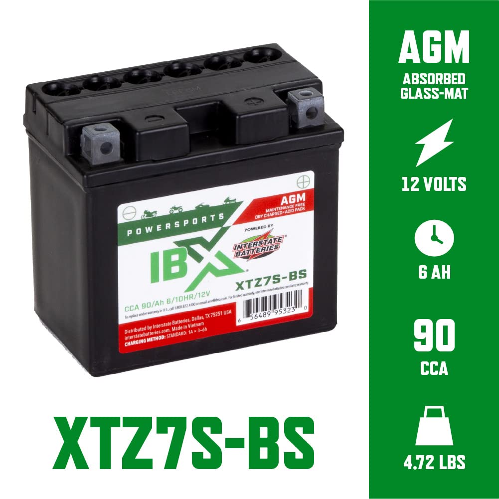 Interstate Batteries Ytz7S-Bs 12V 6Ah Powersports Battery 90Cca Agm Rechargeable Replacement For Honda, Kawasaki, Yamaha Motorcy