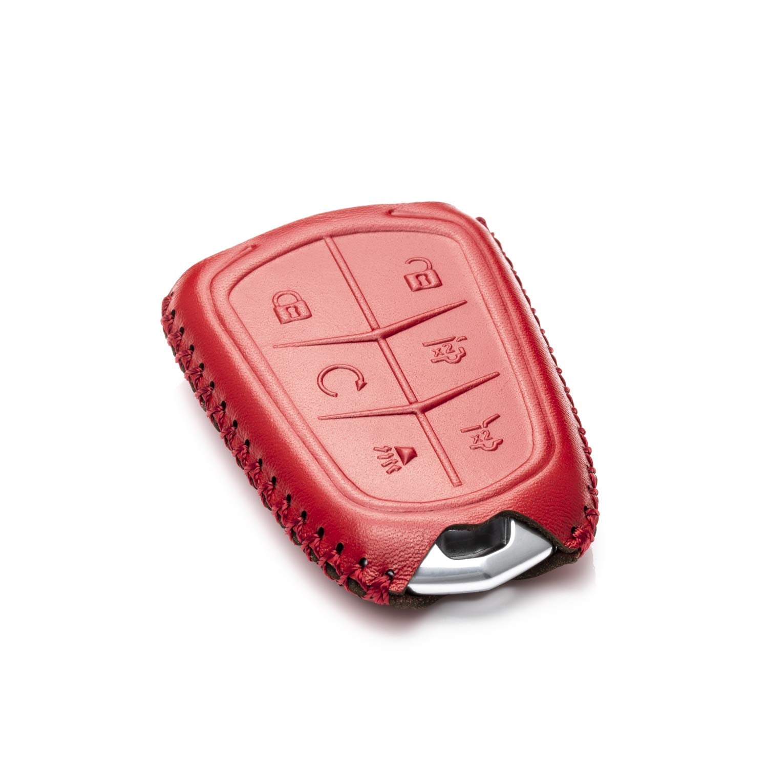 Vitodeco Genuine Leather Smart Key Fob Case Compatible For Cadillac Xt4, Cadillac Xt5, Cadillac Xt6 2019 - 2023 (6-Button, Red)