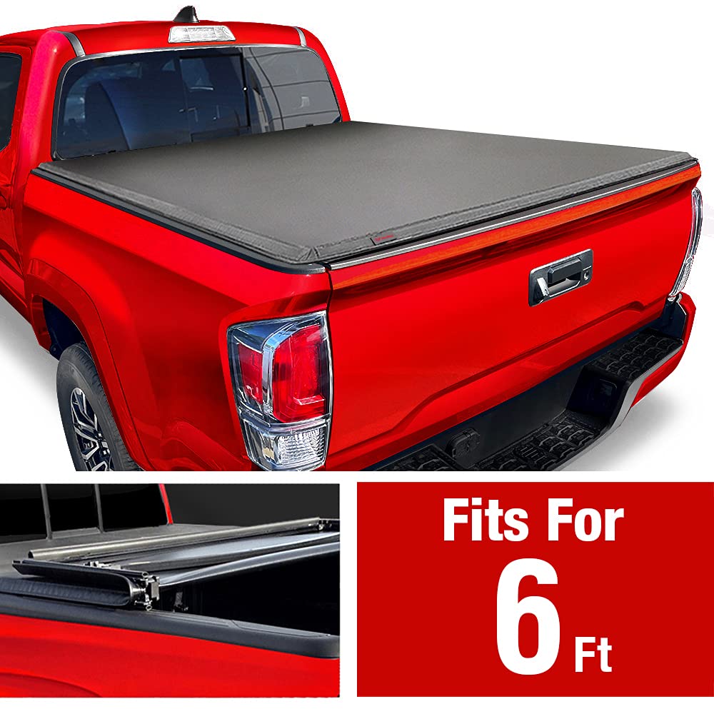 Maxmate Soft Quad-Fold Truck Bed Tonneau Cover Compatible With 2005-2015 Toyota Tacoma | 6' (74'') Bed | Tct484031