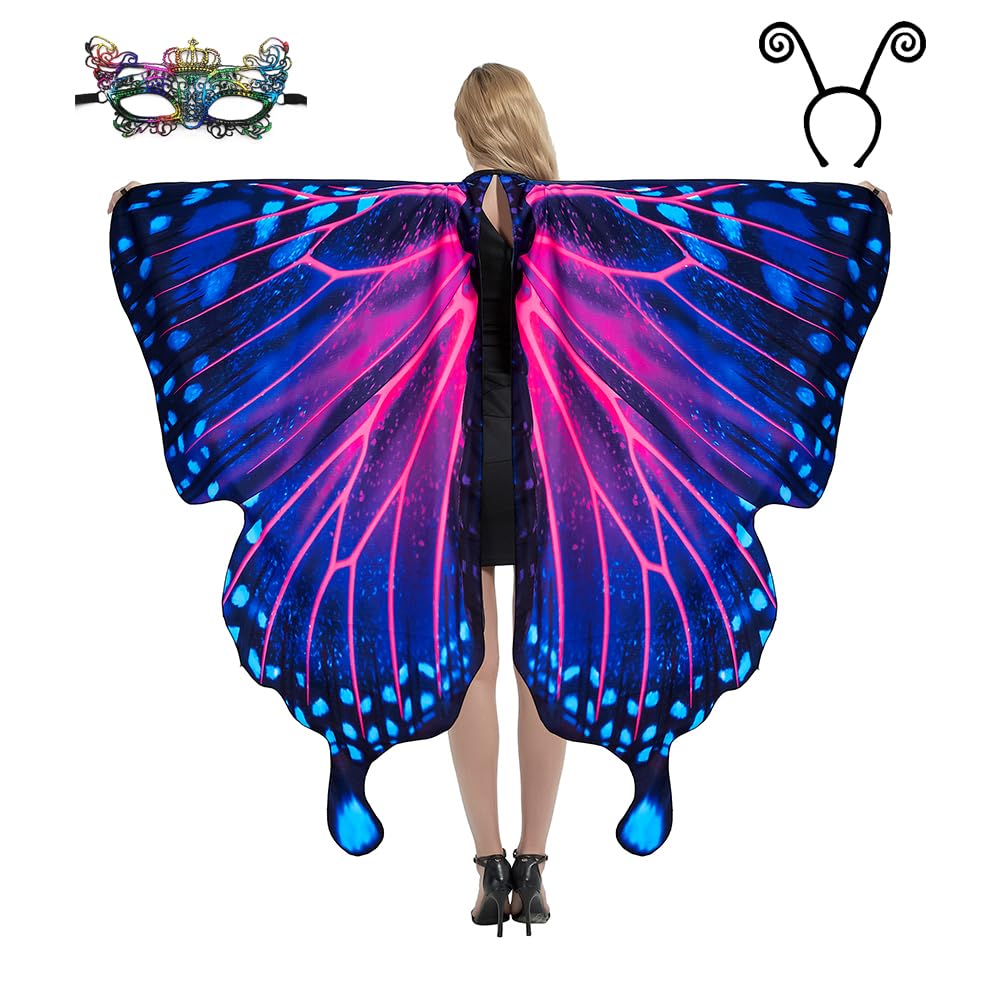 Sevendec Butterfly Wings Womens Halloween Costume Fairy Shawl Adult Soft Fabric Capes With Face Mask For Party Dress Up Cosplay