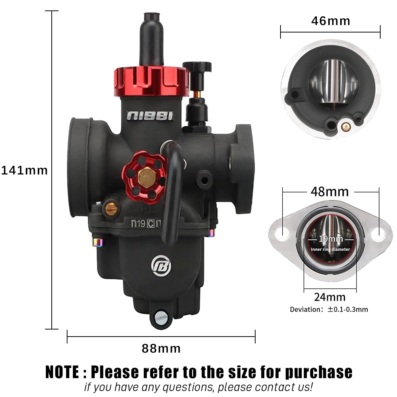 NIBBI PE19 Carburetor Kit, 19mm Carburetor with Carb Jets - Fit for 100cc 110cc 125cc Dirt Bike Pit Bike Apollo TaoTao Lifan Kay