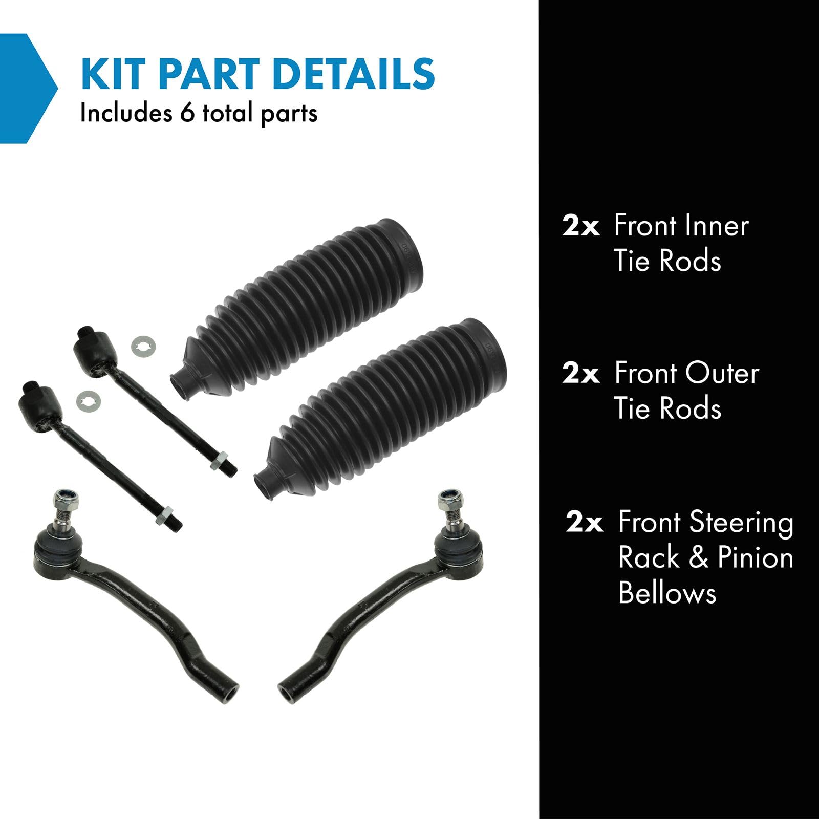 Trq Front Driver & Passenger Side Steering Kit Steering Rack & Pinion Bellow Tie Rod Compatible With 2001-2006 Acura Mdx 2003-20