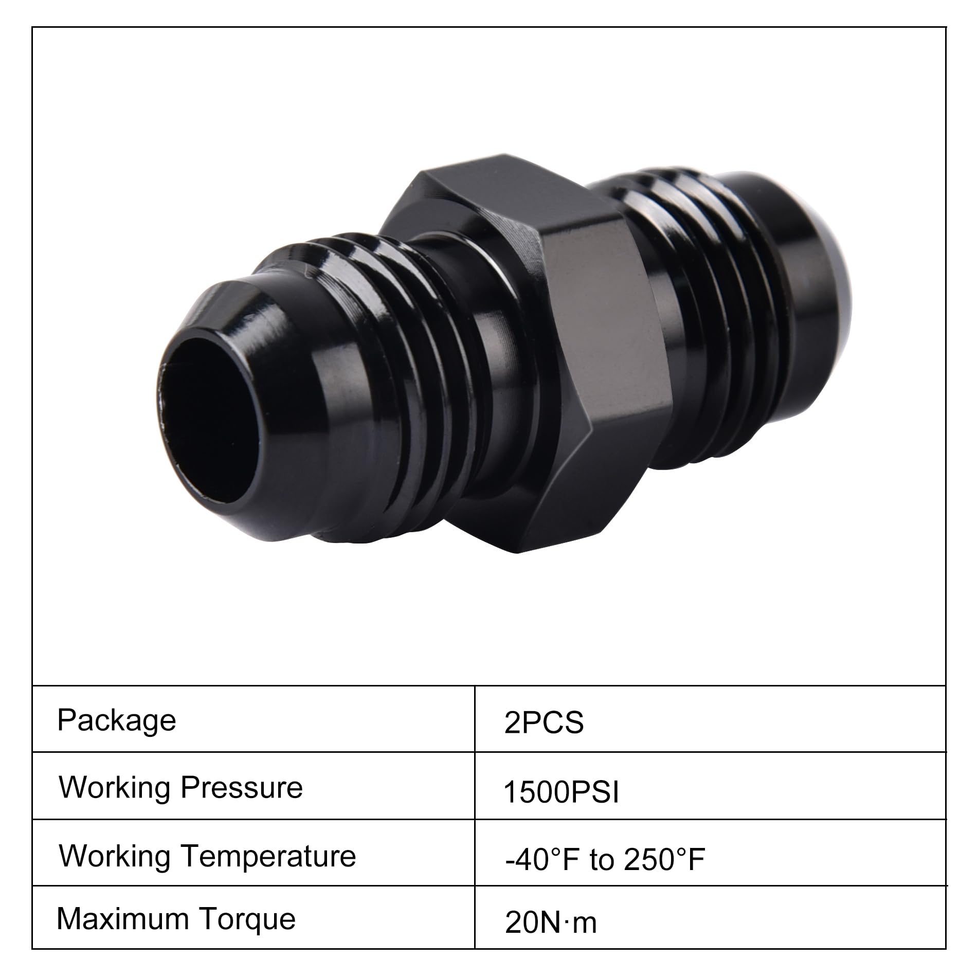 Evil Energy 6An Male To Male Flare Coupler Union Straight Fuel Hose Adapter Fitting Black 2Pcs