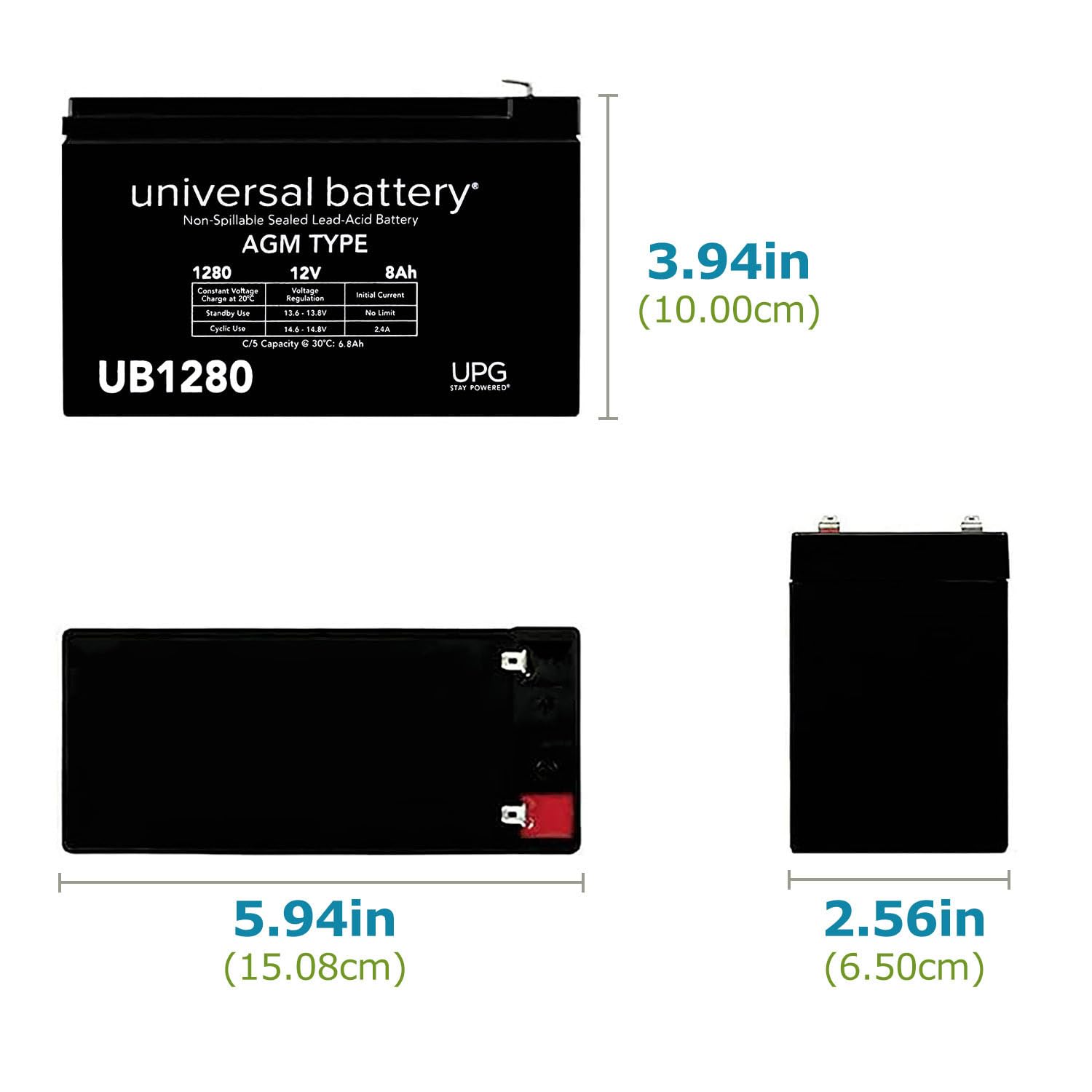 Universal - Ub1280 12V 8Ah Sealed Lead Acid Battery F1 .187 Tt