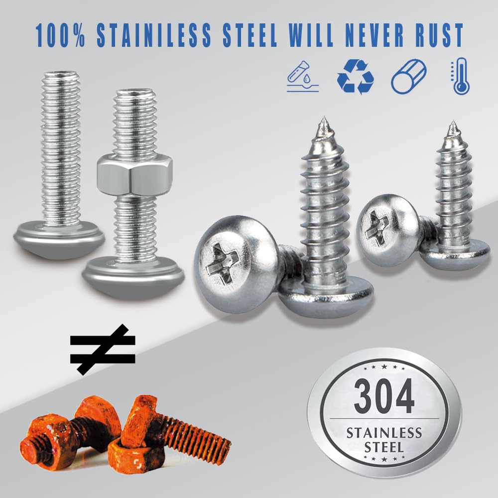 License Plate Screw Kit, Stainless Steel License Plate Screws Kit, License Plate Bolts, Caps Cover For Cars Front Rear Frame Hol