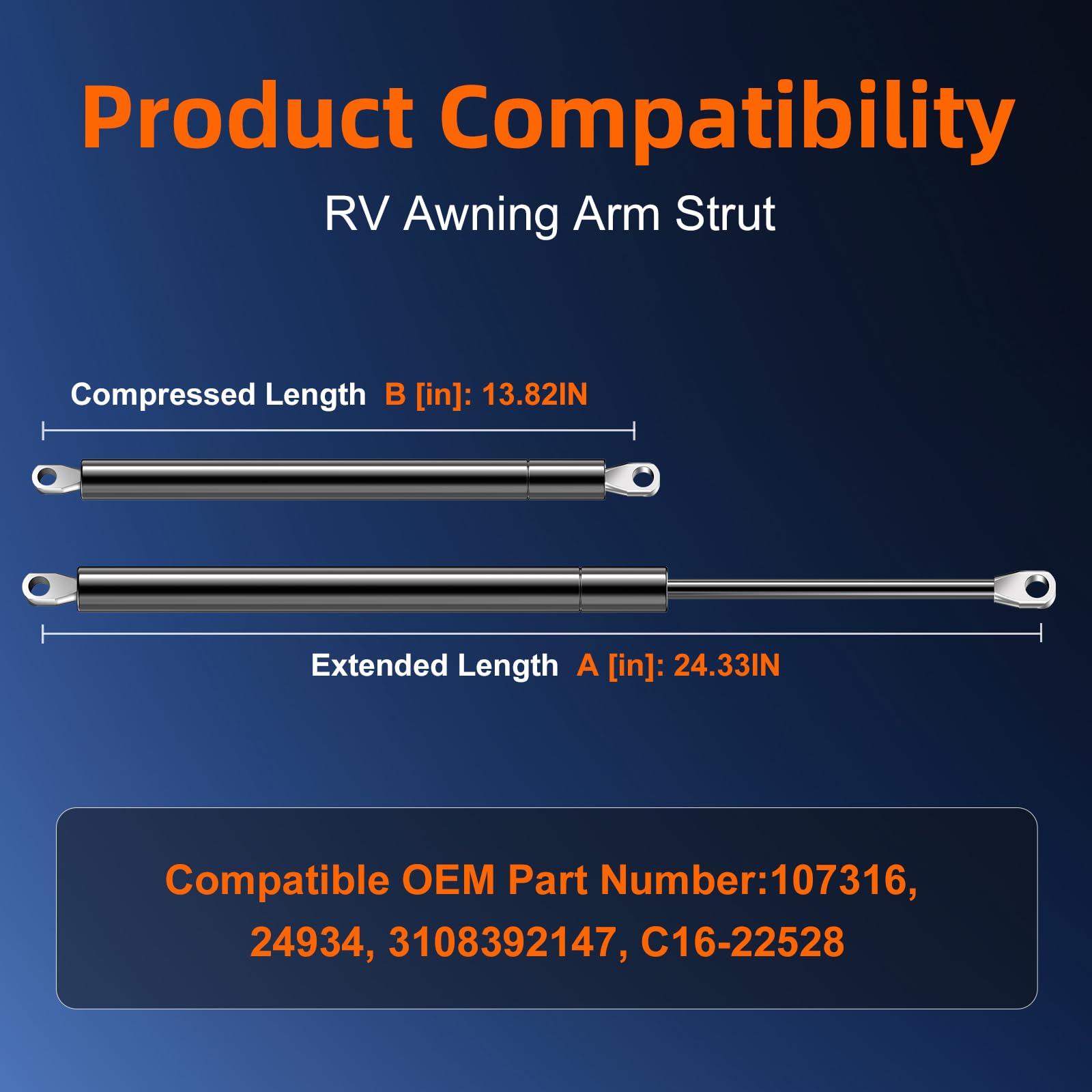 Euplokeer Qty (2) 24.3In 136Lb/605N Rv Awning Gas Shock Strut Lift Support Arm Compatible With 260282 C16-22528, 107316, 24934,
