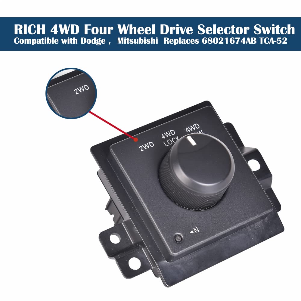 Rich 4x4 Switch 4WD Four Wheel Drive Selector Switch Compatible with Dodge Dakota/Ram1500 2500 3500 Pickup/Ram 4500 5500, Mitsu-