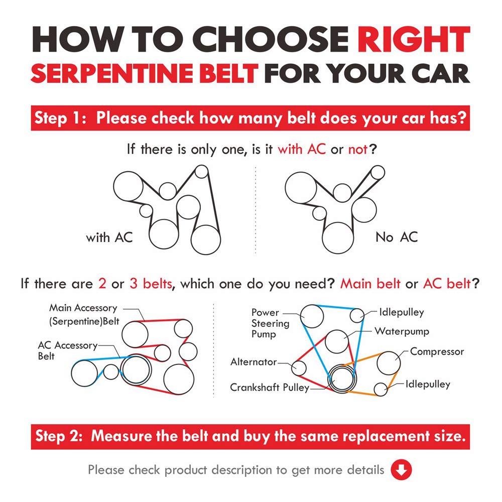 MOCA 6PK2565 EPDM Serpentine Belt for 03-05 Ford Explorer & Mercury Mountaineer 4.6L & 08-11 Mitsubishi Lancer 2.0L 2.4L & 95-00