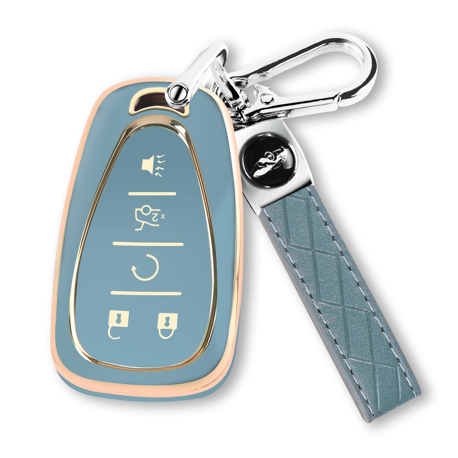Qbuc For Chevy Key Fob Cover With Keychain Tpu Protector Suitable For Chevrolet Equinox Malibu Traverse Blazer Camaro Impala Cruze Volt Bolt Sonic Trax Tahoe Key Shell Remote Holder(Blue)