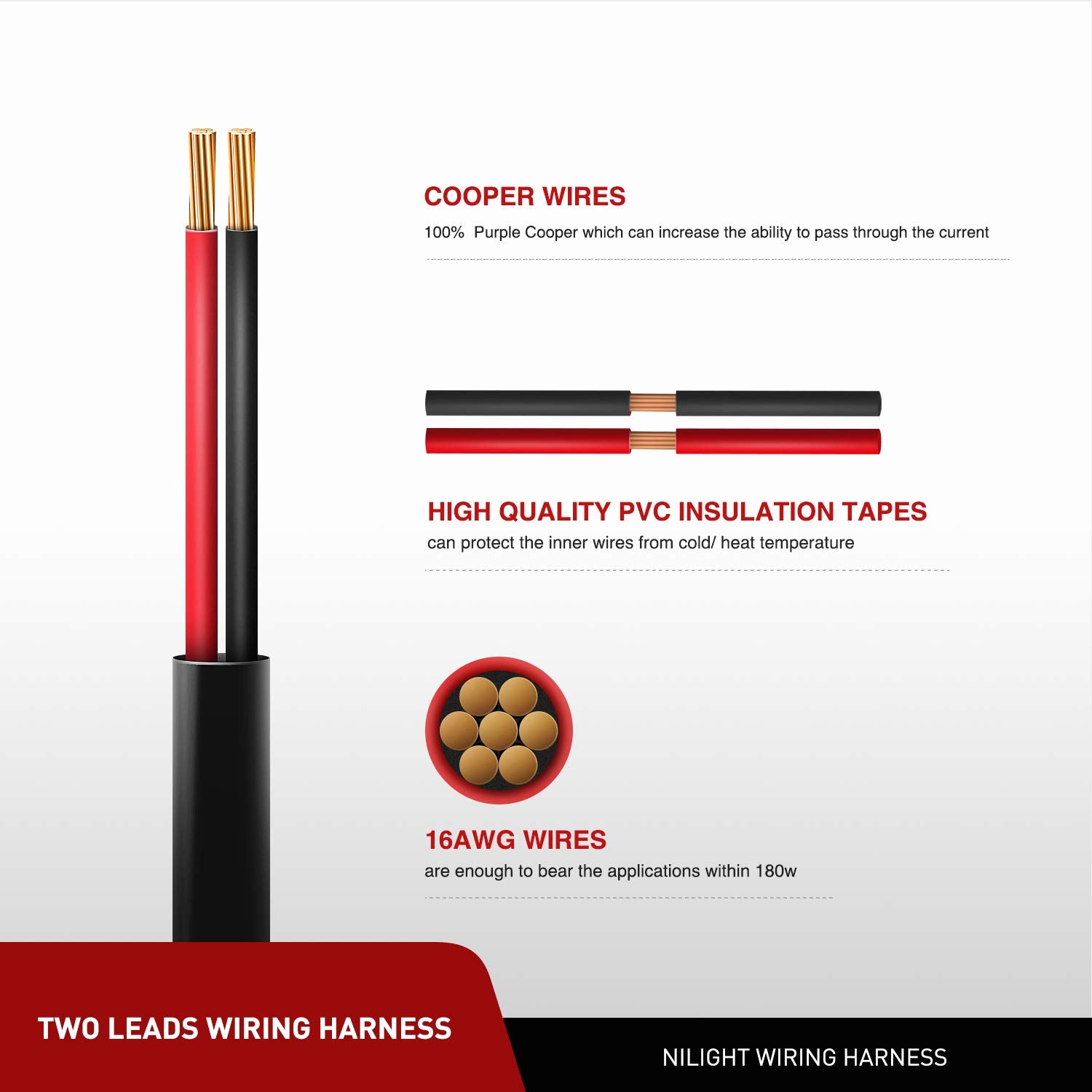 Nilight Wire Extension, 3 Feet, Play And Plug 16 Gauge - Wiring Harness Extension For Off Road Led Work Light Bar