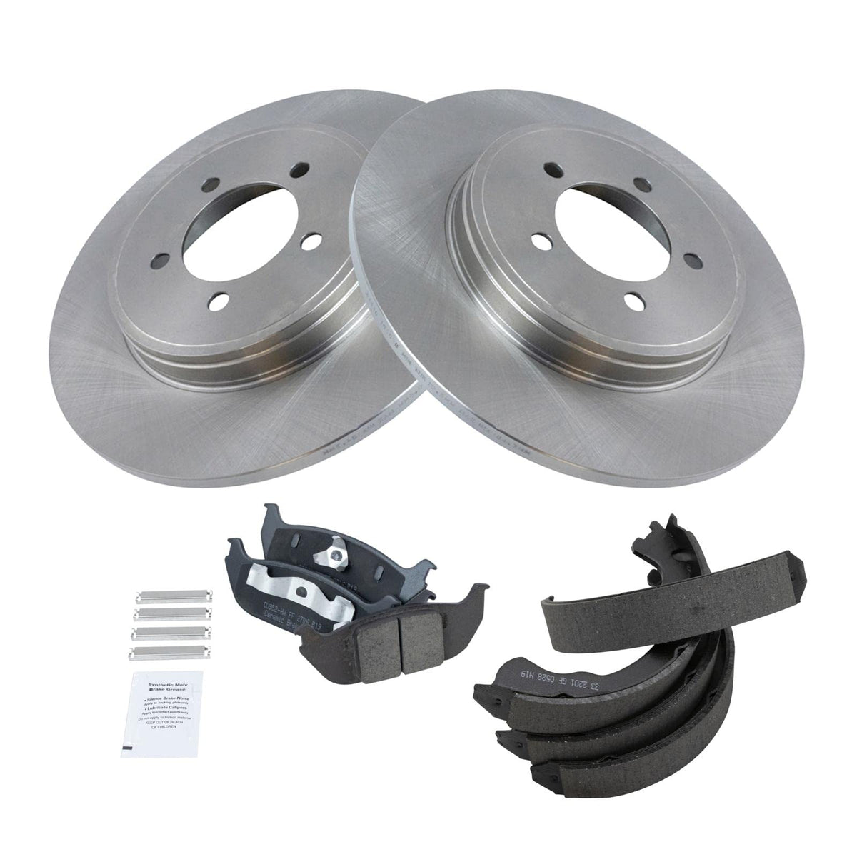 Trq Rear Brake Pad & Rotor Kit Brake Pads Brake Rotor Parking Brake Shoe Set Ceramic Compatible With 2003-2005 Lincoln Aviator