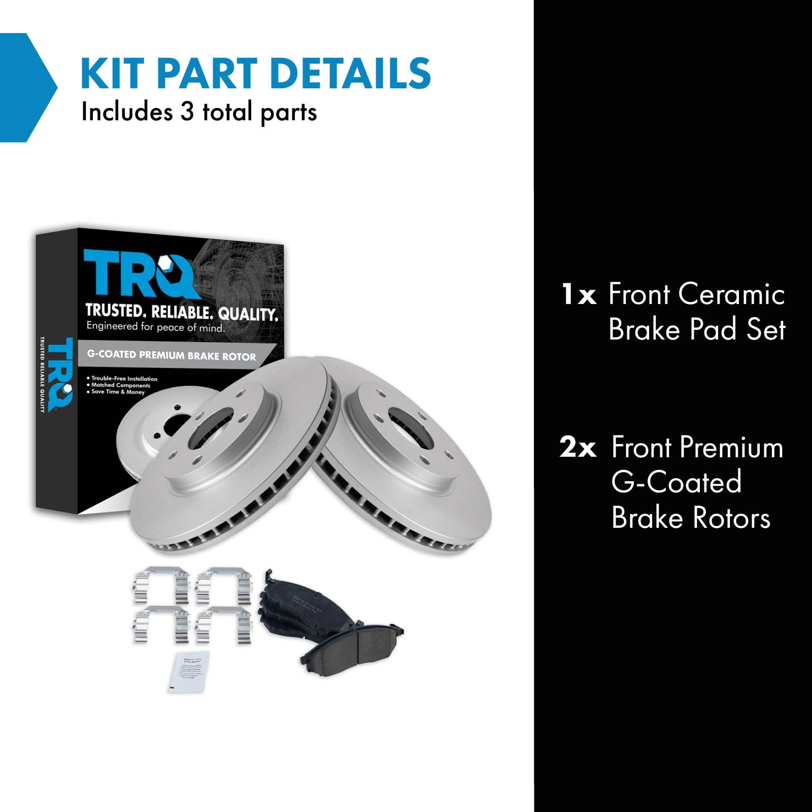 Trq Front Brake Pad & Rotor Kit Brake Pads Brake Rotor Ceramic Premium G-Coated Compatible With 2003-2004 Infiniti M45 2002-2006