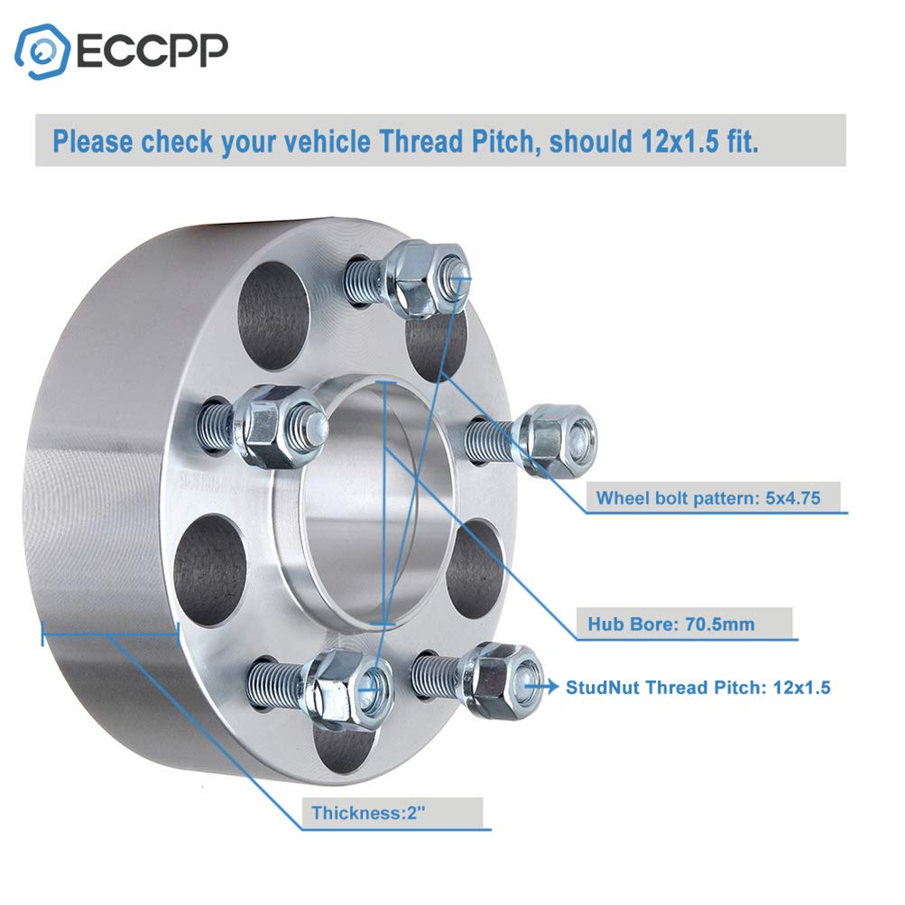 ECCPP Set of 2 Wheel Spacers Hubcentric 2'' 5x4.75 to 5x4.75 5 Lug Lip M12x1.5 70.5MM Fits for 1987-2005 for Chevrolet Blazer |