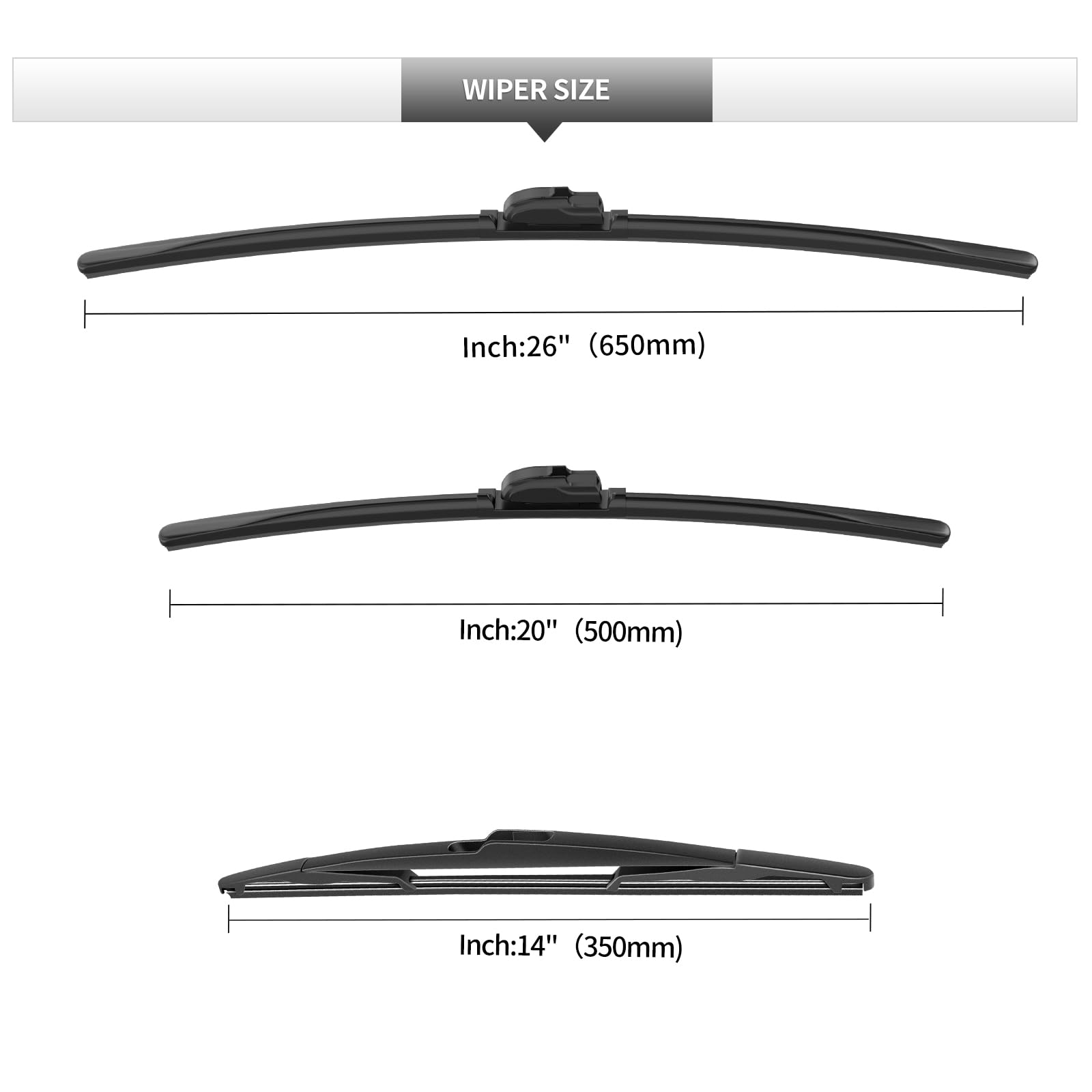 Gardimu Front And Rear Windshield Wiper Blades, 3 Pcs Front And Back Windshield Wipers Blades Replacement For Ford Edge 2007-201