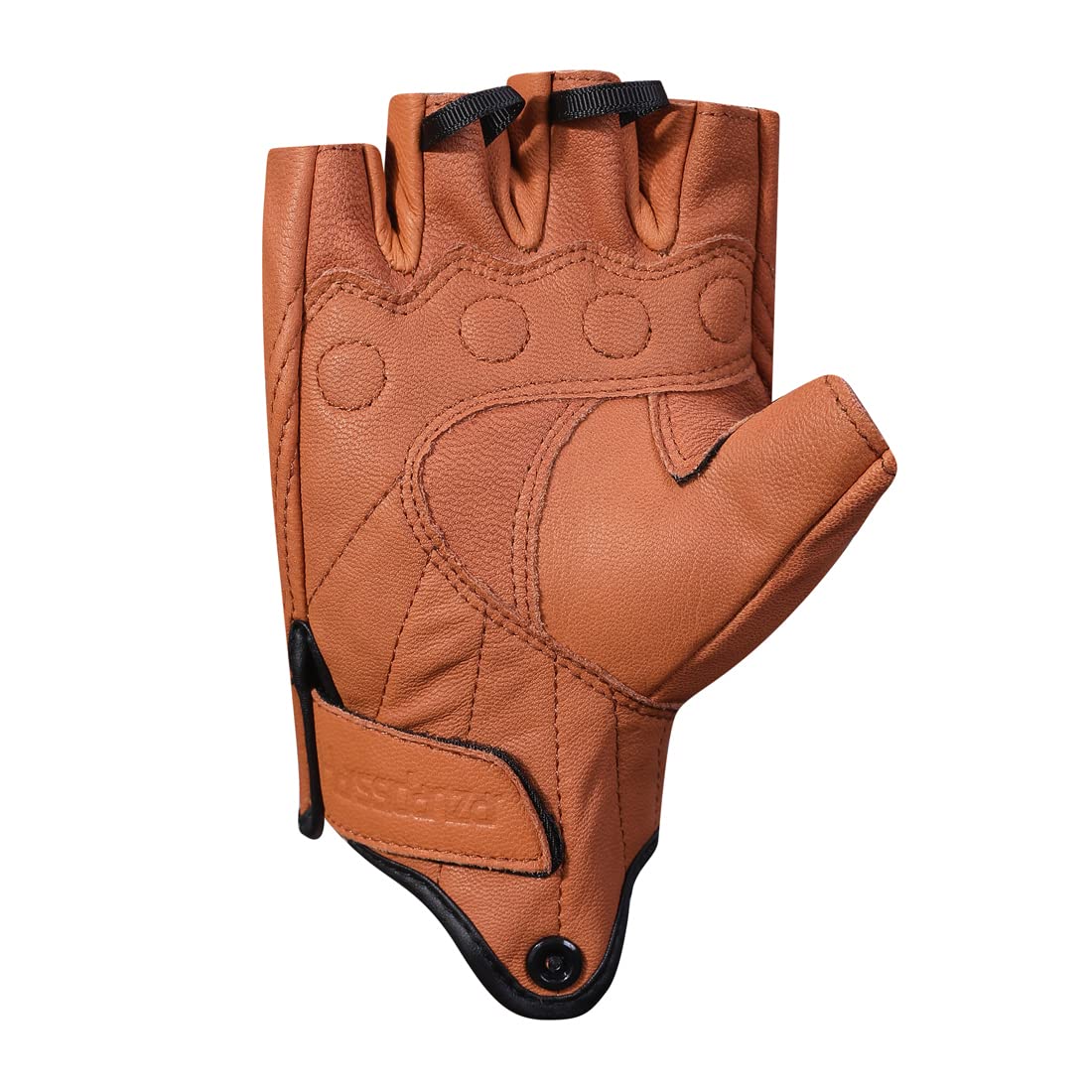 Harssidanzar Mens Half Finger Goatskin Leather Motorcycle Gloves Gm037, Tan, Size S