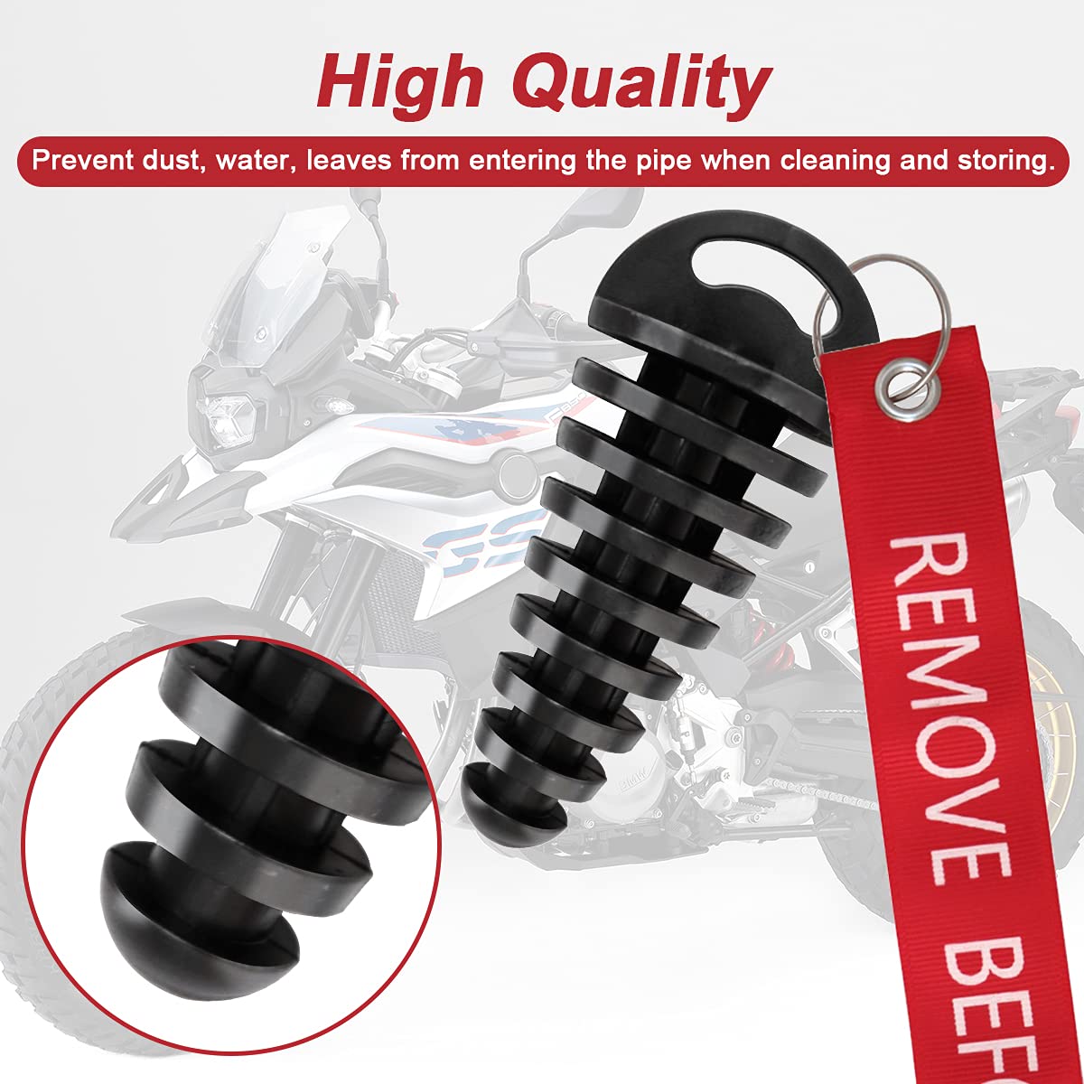 Muffler Exhaust Wash Plug, Hoedia 2 Pack Wash Plugs with 2 Streamers, Fit Most 2 Stroke Motorcycle Bikes with Rubber Exhaust Sil