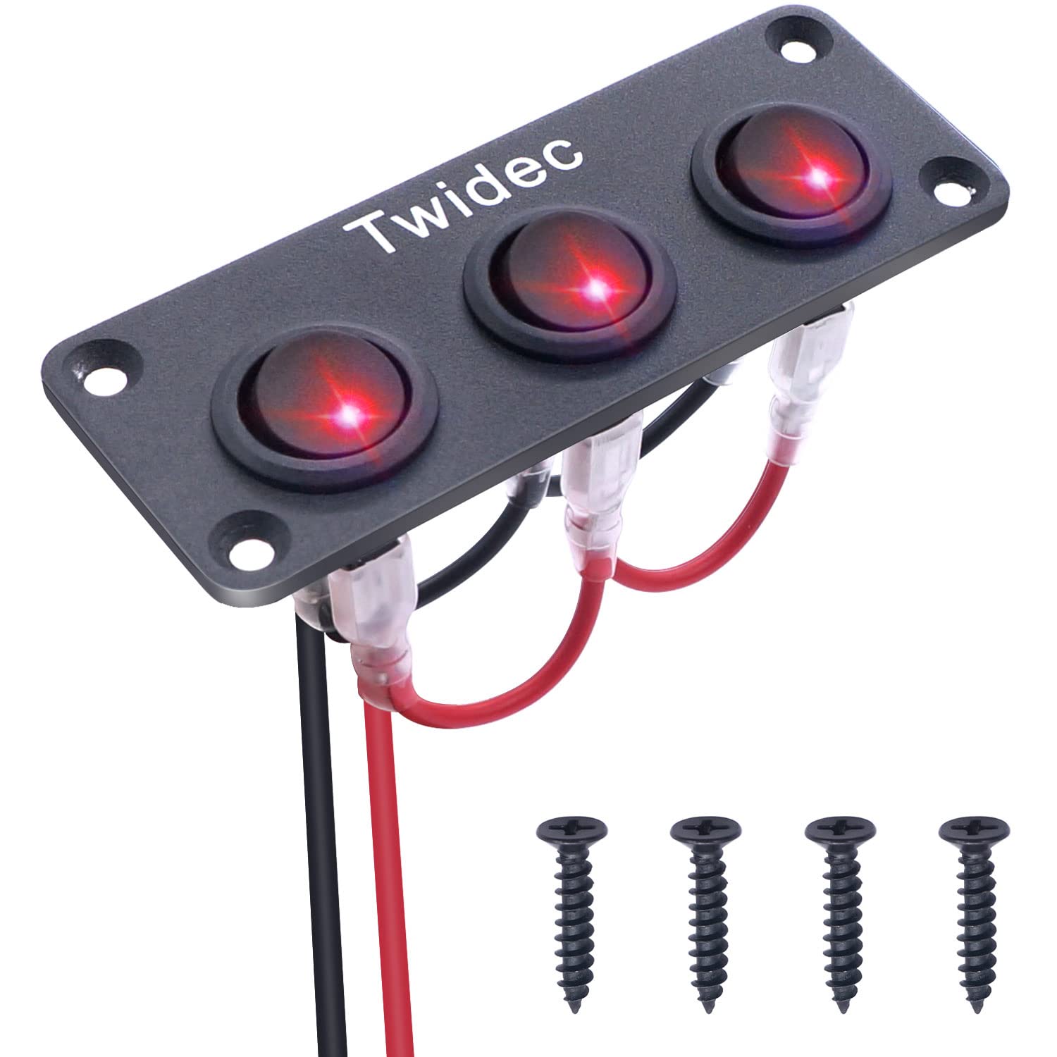 Twidec/3 Gang Round Dot Lighted Rocker Switch Toggle Metal Panel With 20A 12V Dc On/Off Spst Switch Control For Car Or Boat Red Led Light Kcd2-102N-R-Xbz