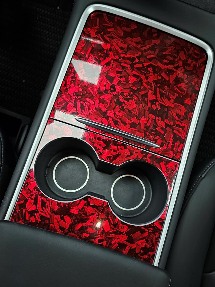 Lzlrun Forged Matte Carbon Fiber Black Vinyl Wrap Roll Air Release Sticker Sheet Film Diy Decal Car Auto Vehicle Morotcycle Self Adhesive (2Inch X 30Ft, Red)