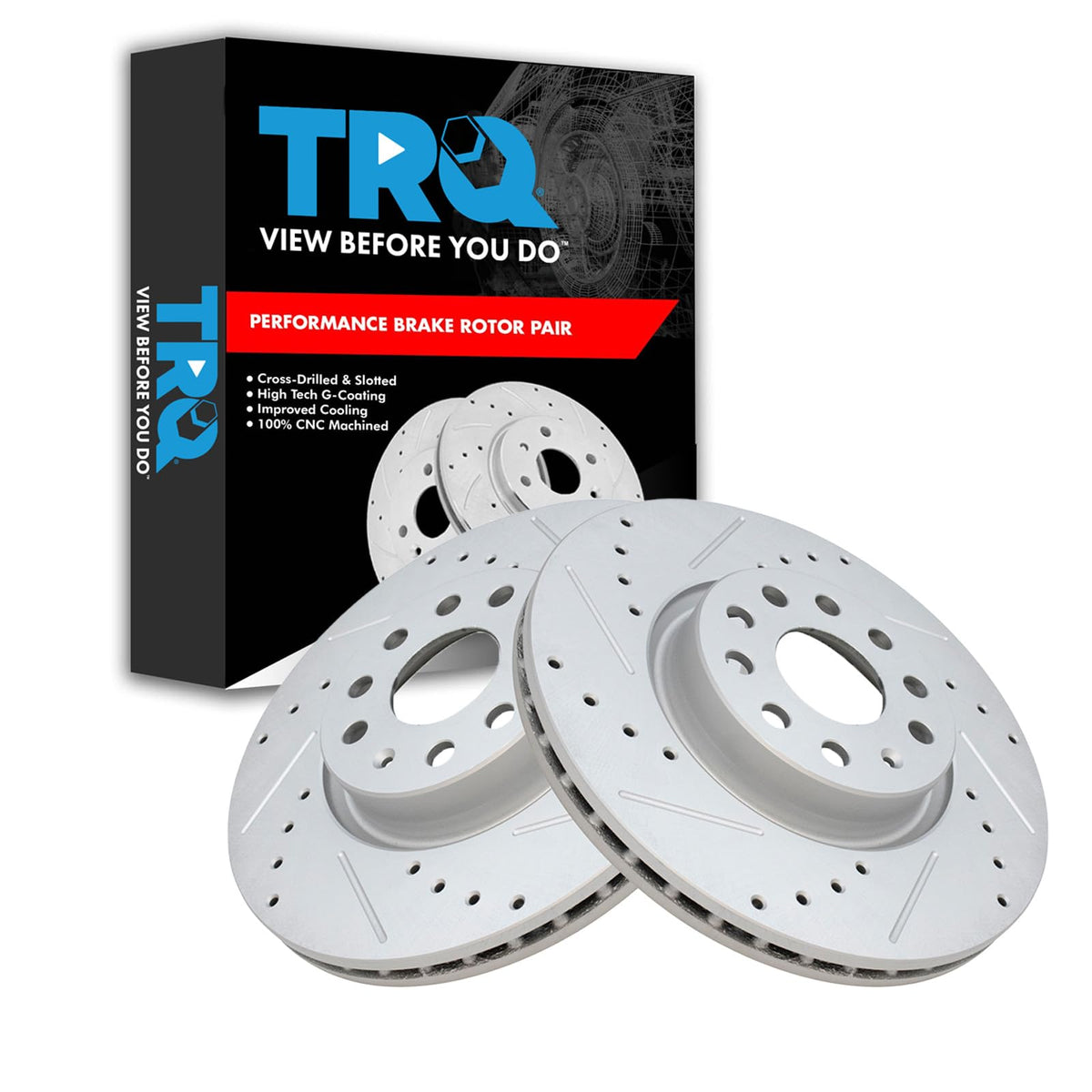 Trq Front Performance Brake Rotor Drilled Slotted Pair Set For A3 / A3 Quattro/Beetle/Cc/Eos/Golf/Golf Attack/Gti/Jetta/Passat /