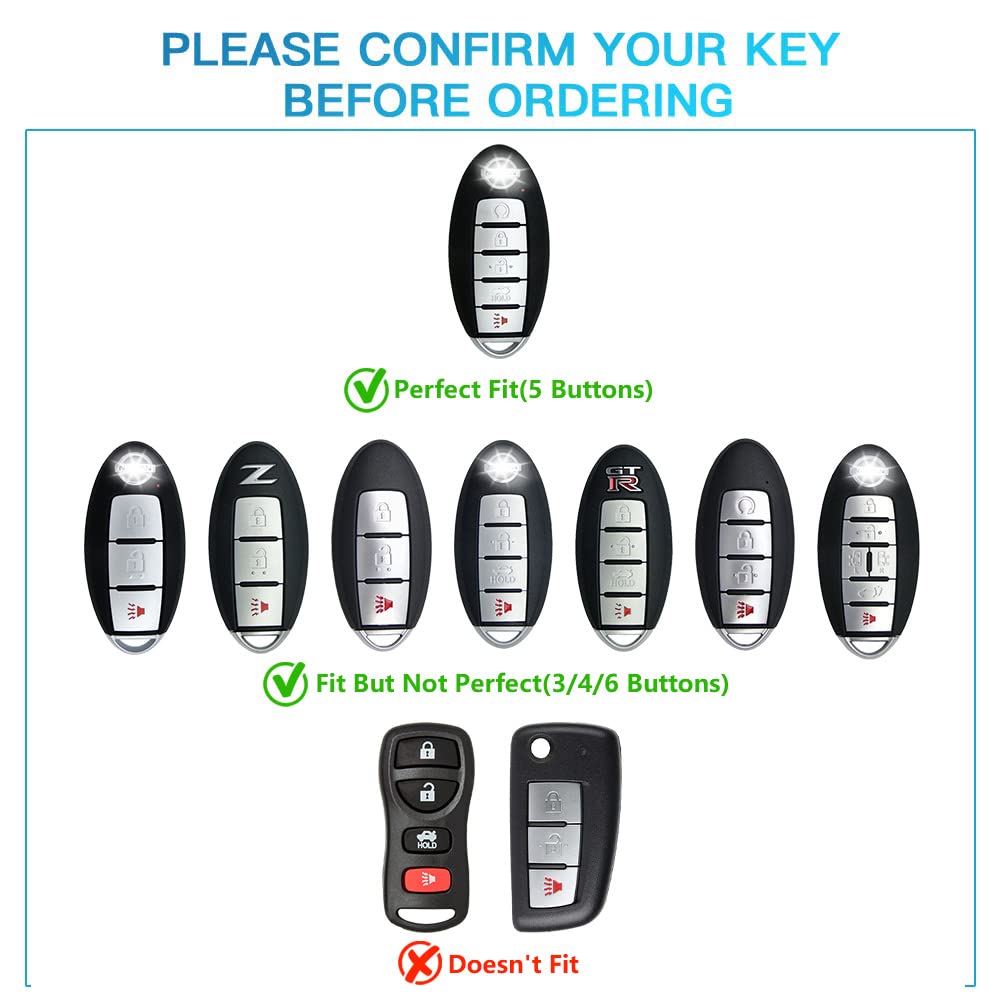 1797 For Nissan Key Fob Cover Accessories Altima Rogue Sentra Pathfinder Maxima Titan Murano Car Remote Key Chain Case Shell Protector Girly Cute 5 Button White Silver Tpu