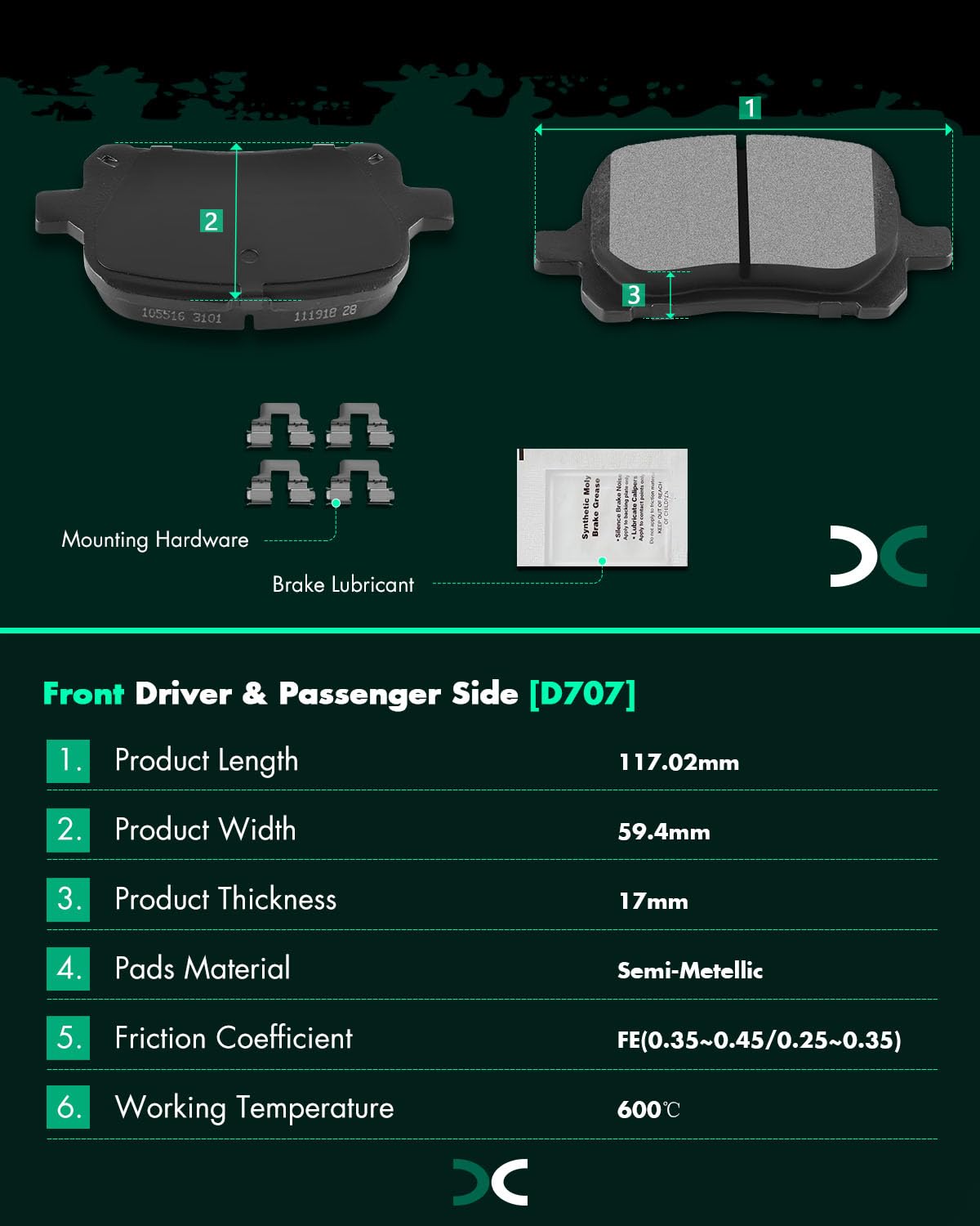 Scitoo D707 Front Semi-Metallic Brake Pads Sets Fit For Lexus Es300 1997-2001,For Lexus Rx300 1999-2001,For Toyota Avalon 1998-2