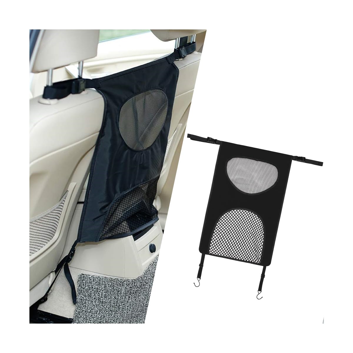 KHGUZ Car Mesh Organizer, Vehicle Seat Back Net Bag Barrier for Backseat Pet Kids, Auto Driver Storage Netting Pouch Holder for 