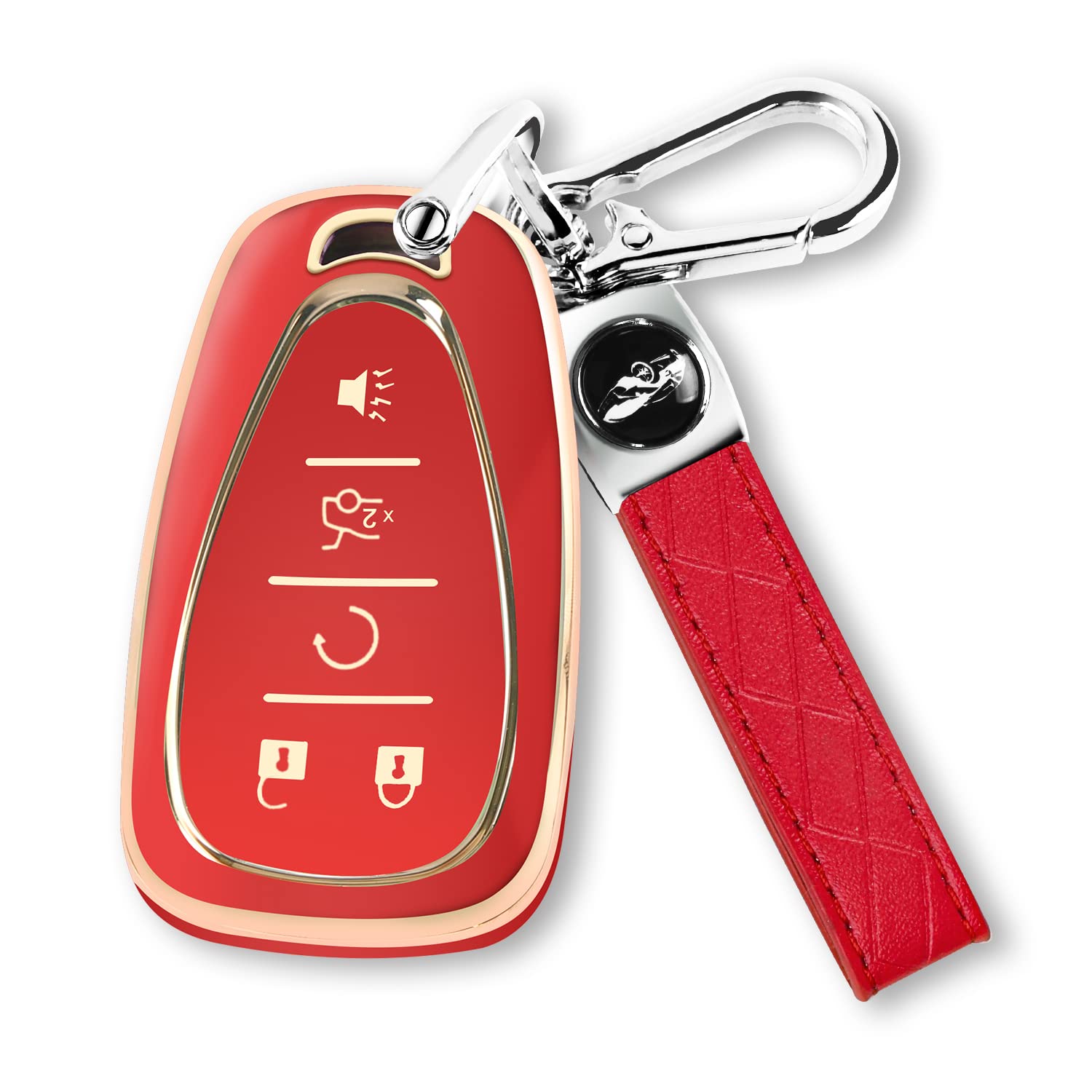 Qbuc For Chevy Key Fob Cover With Keychain Tpu Protector Suitable For Chevrolet Equinox Malibu Traverse Blazer Camaro Impala Cruze Volt Bolt Sonic Trax Tahoe Key Shell Remote Holder(Red)