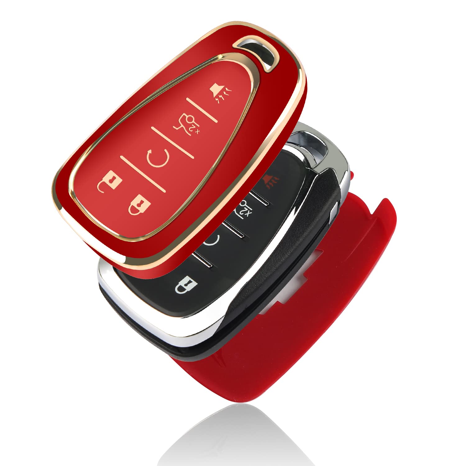Qbuc For Chevy Key Fob Cover With Keychain Tpu Protector Suitable For Chevrolet Equinox Malibu Traverse Blazer Camaro Impala Cruze Volt Bolt Sonic Trax Tahoe Key Shell Remote Holder(Red)