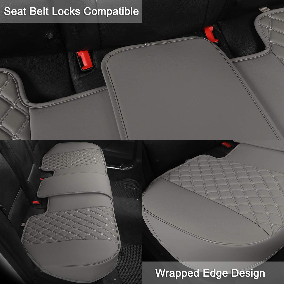 Black Panther Luxury Pu Leather Rear Car Seat Cover, Compatible With Most Vehicles, Adjustable Length 49-55'', Diamond Pattern E