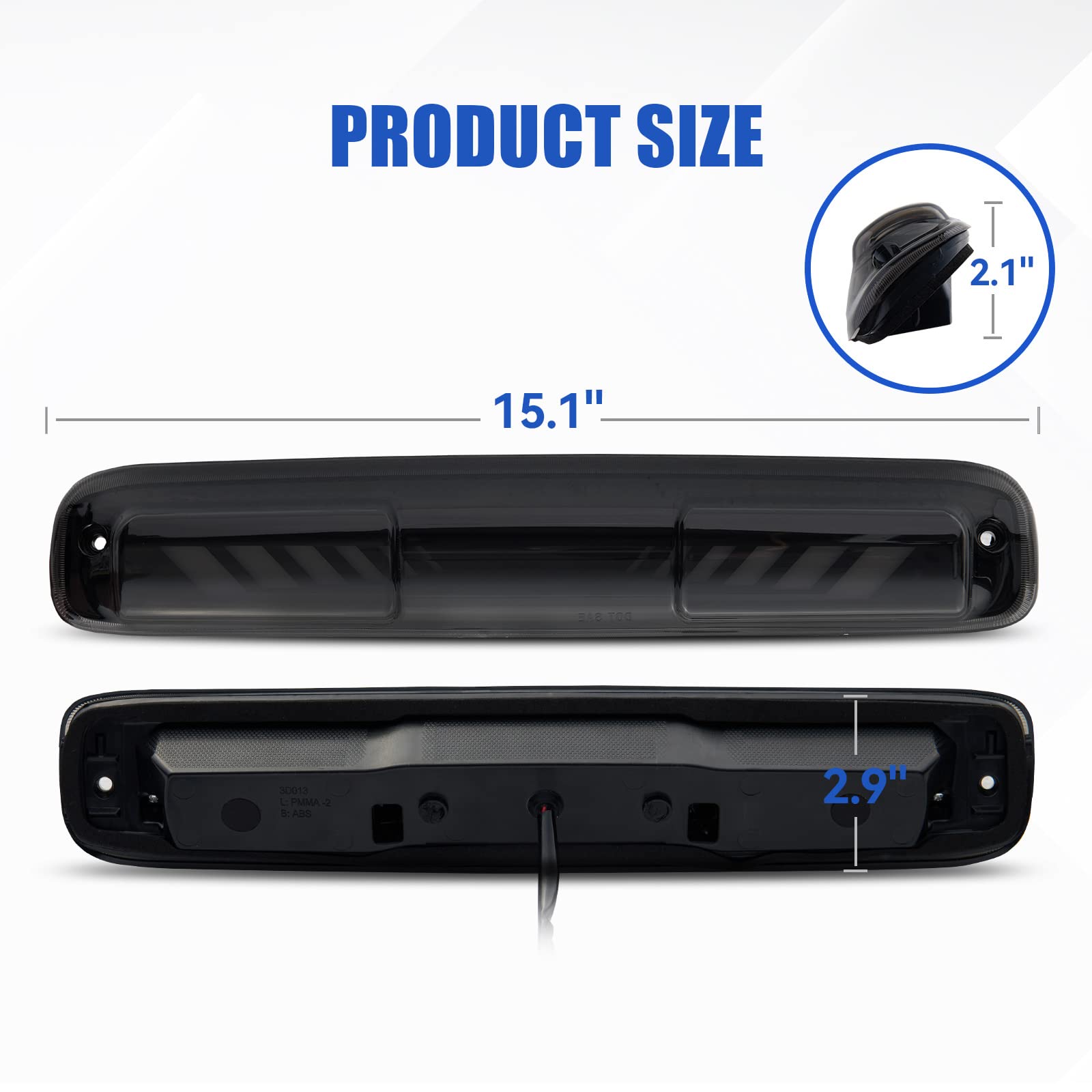 CMVT Auto Third 3rd Brake Light, TIME TUNNEL Sequential LED High Mount Stop Light for 99-06 Chevy Silverado/GMC Sierra 1500 2500