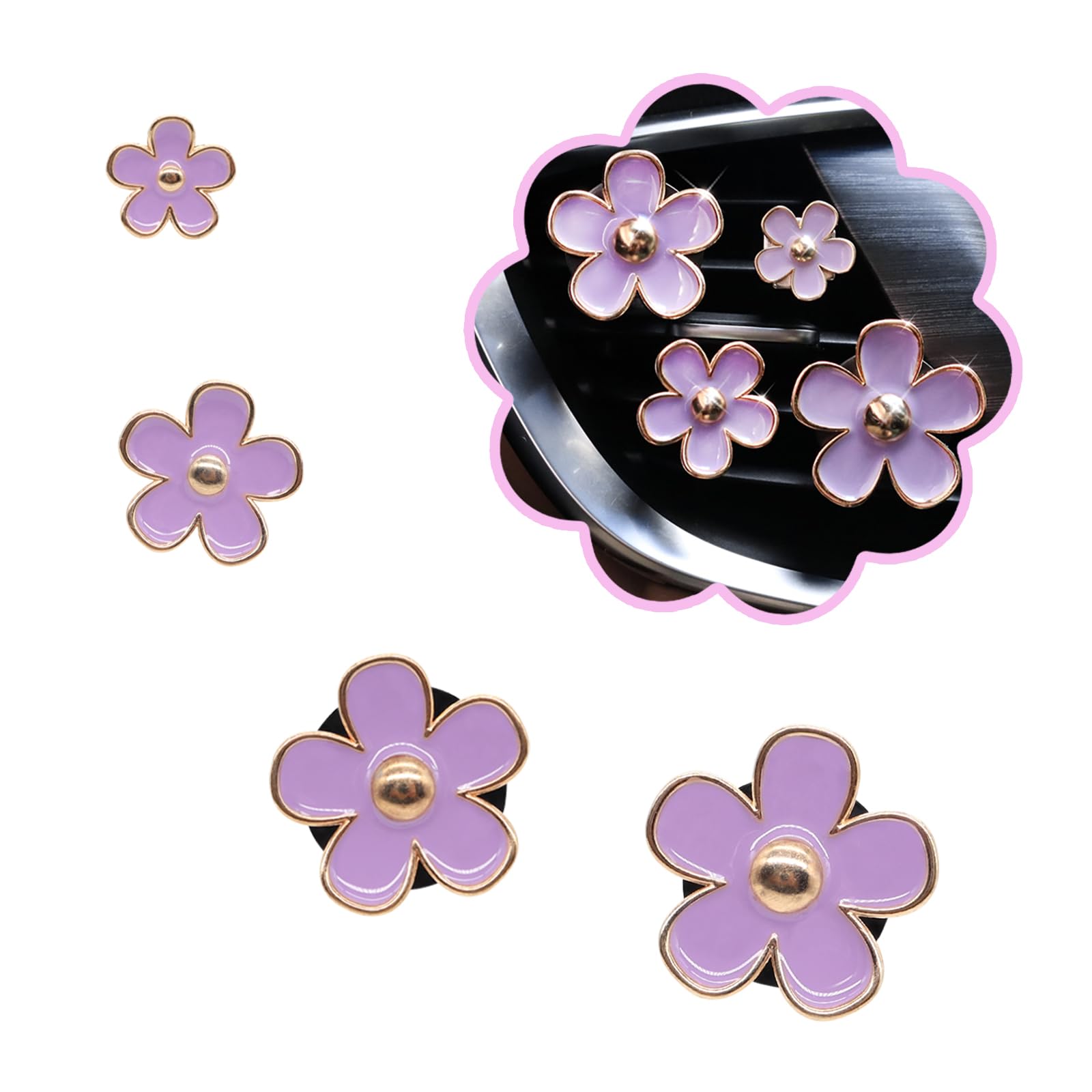 Oriesse Cute Flowers Air Vent Clips Car Air Freshener,4Pcs Purple Girly Daisy Flower Car Accessories For Women,Lavender Car Deco