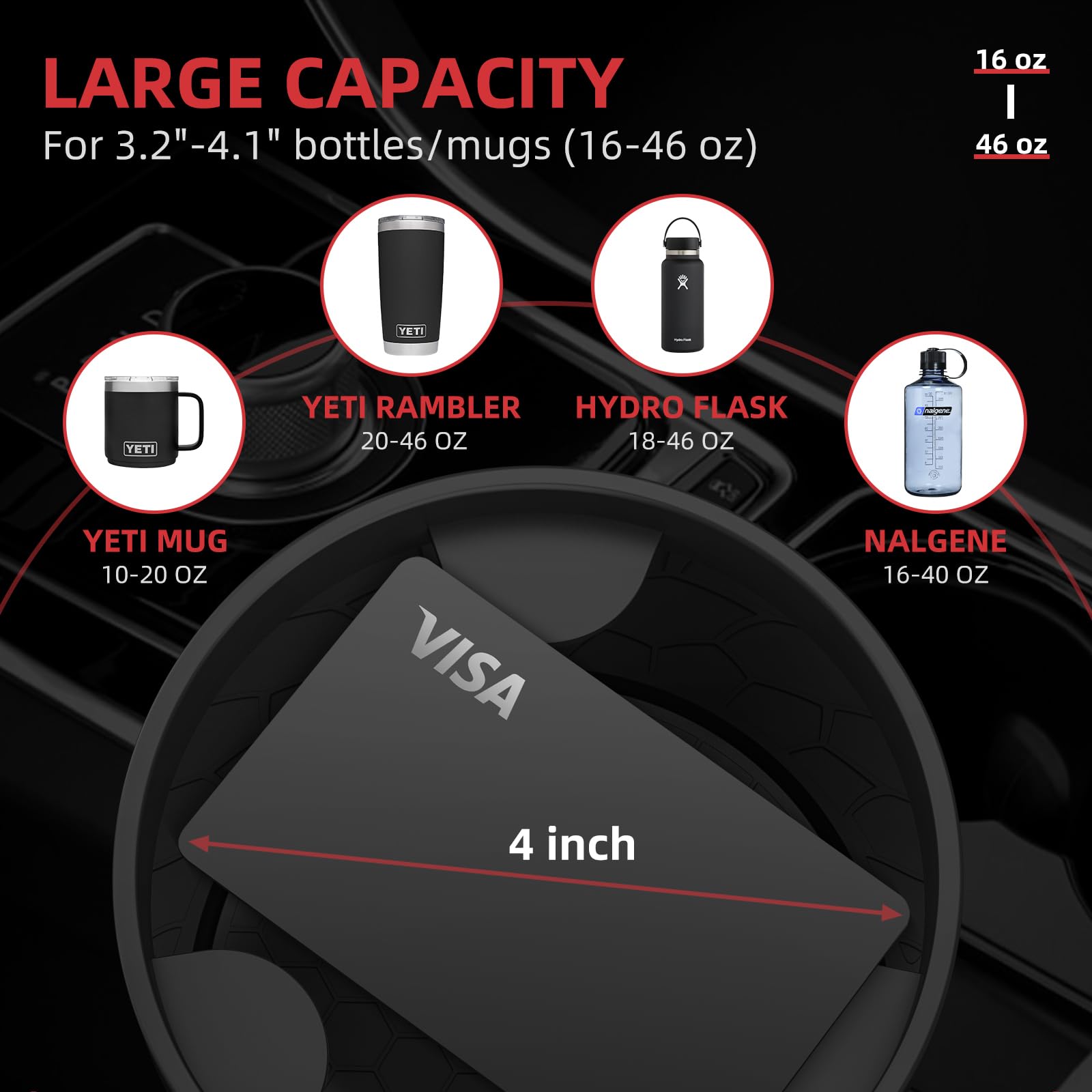 DYLEN Car Cup Holder Expander, Cup Holder Extender Adapter for Car with Expandable Insert, Compatible with Yeti 20/26/30oz, Hydr