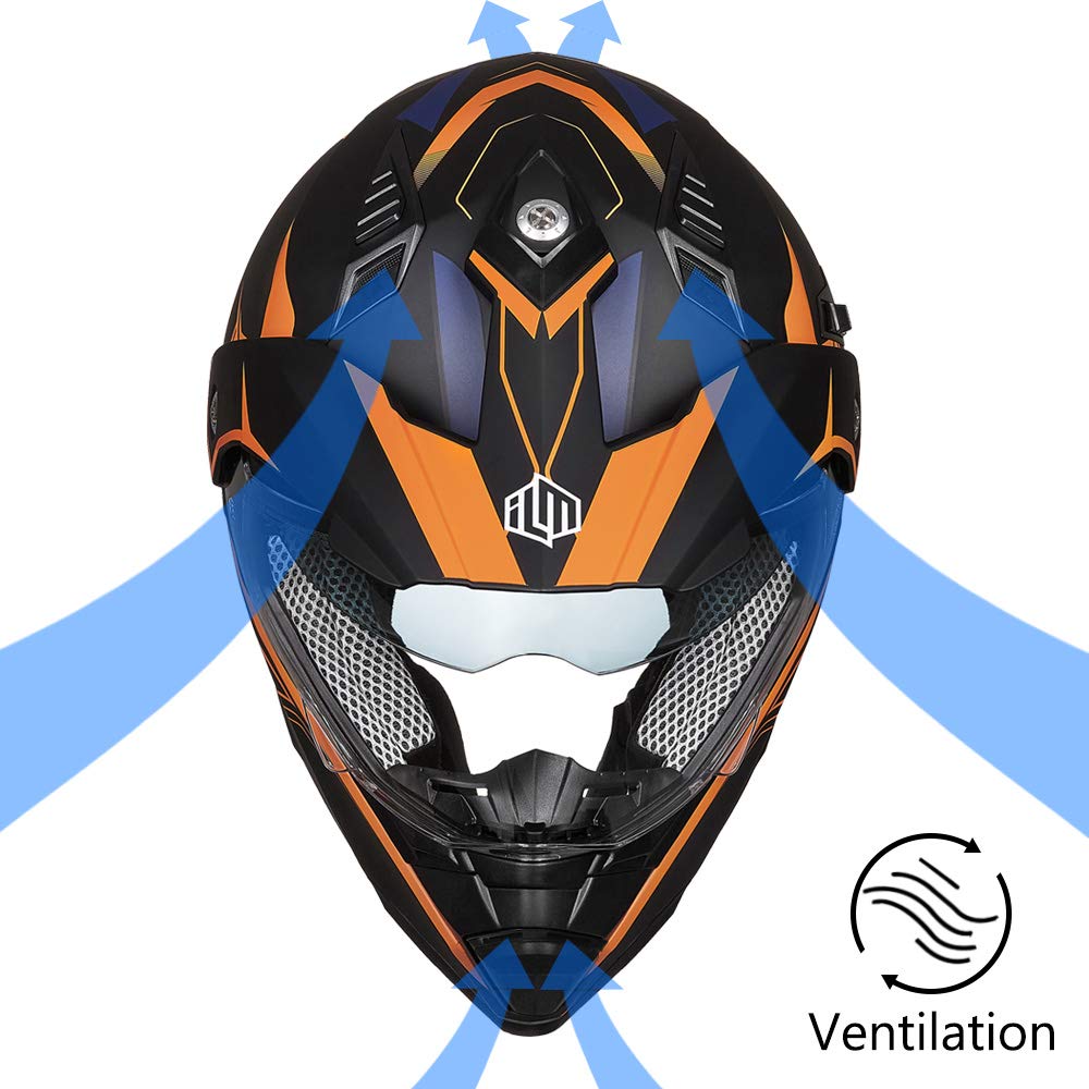 Ilm Off Road Motorcycle Dual Sport Helmet Full Face Sun Visor Dirt Bike Atv Motocross Casco Dot Certified Model 606V(Orange, Xxl