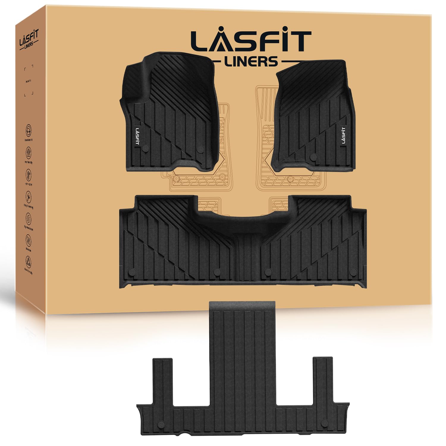 Lasfit Floor Mats For Chevrolet Chevy Tahoe/Gmc Yukon & Yukon Denali/Cadillac Escalade 2021-2025 & 7 Seats (Not Fit 8 Seats), Al