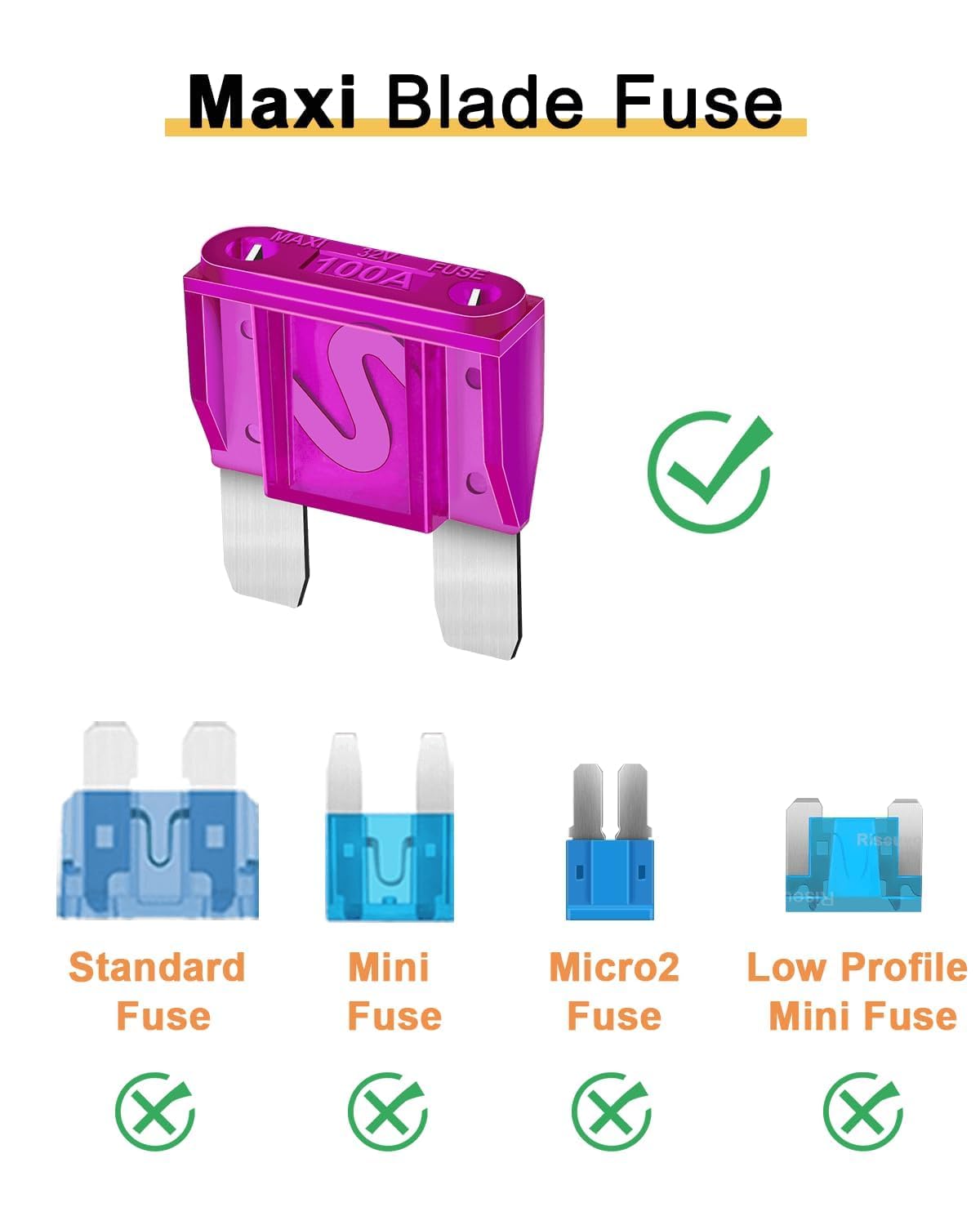 10Pcs 100Amp Maxi Fuses - 100A Automotive Blade Fuse For Auto, Car, Rv, Boat, Truck